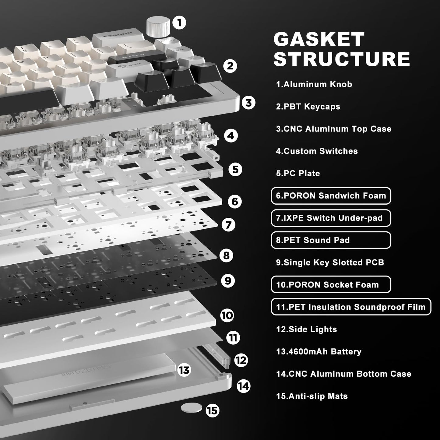 YUNZII AL66 Wireless Mechanical Keyboard,65% Knob Control Aluminum Gaming Keyboard Bluetooth/2.4G/Wired Hot Swappable Pre-lubed Switches, Gasket Mounted RGB Keyboard for Win/Mac(Milk Switch, Silver)