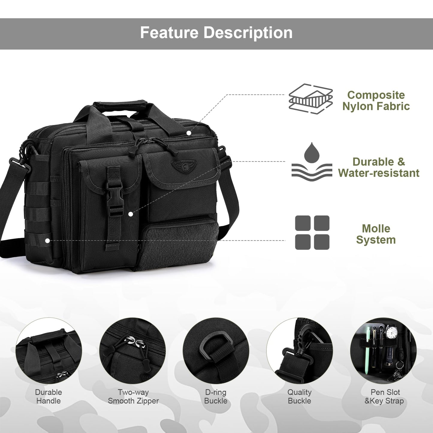 Stypos Tactical Messenger Bag, Tactical Briefcase for Man Military Laptop Bag Messenger Shoulder Bag