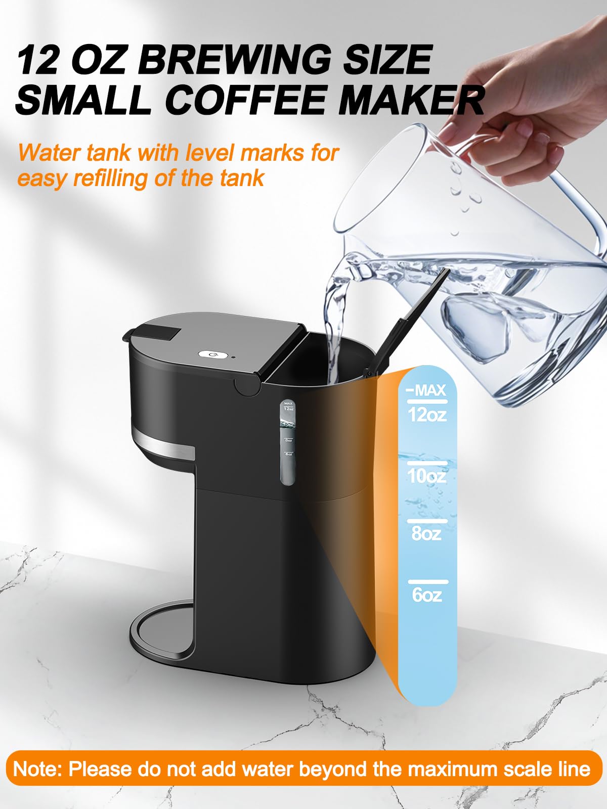 Single Serve Coffee Maker for K-Cup and Ground Coffee, Fast Brew, 6-12 oz Brew Sizes Single Cup Coffee Machine Fits 5.5" Mugs, One-Button Small Coffee Maker with Descaling Reminder, Black