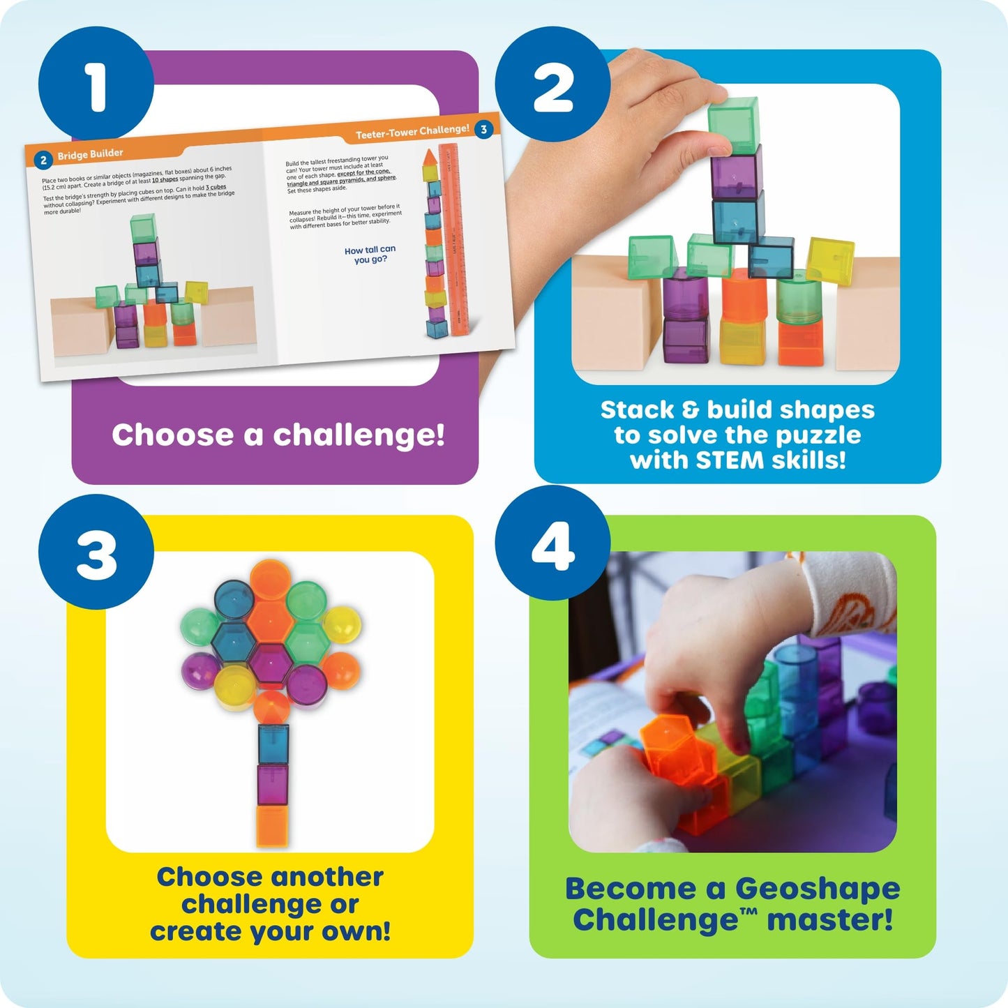 Learning Resources STEM Explorers GeoShape Challenge - 3D Geometry School Shapes, Montessor Math Manipulatives, Critical Thinking, STEM Homeschool, Classroom Must Haves, Teacher Supplies