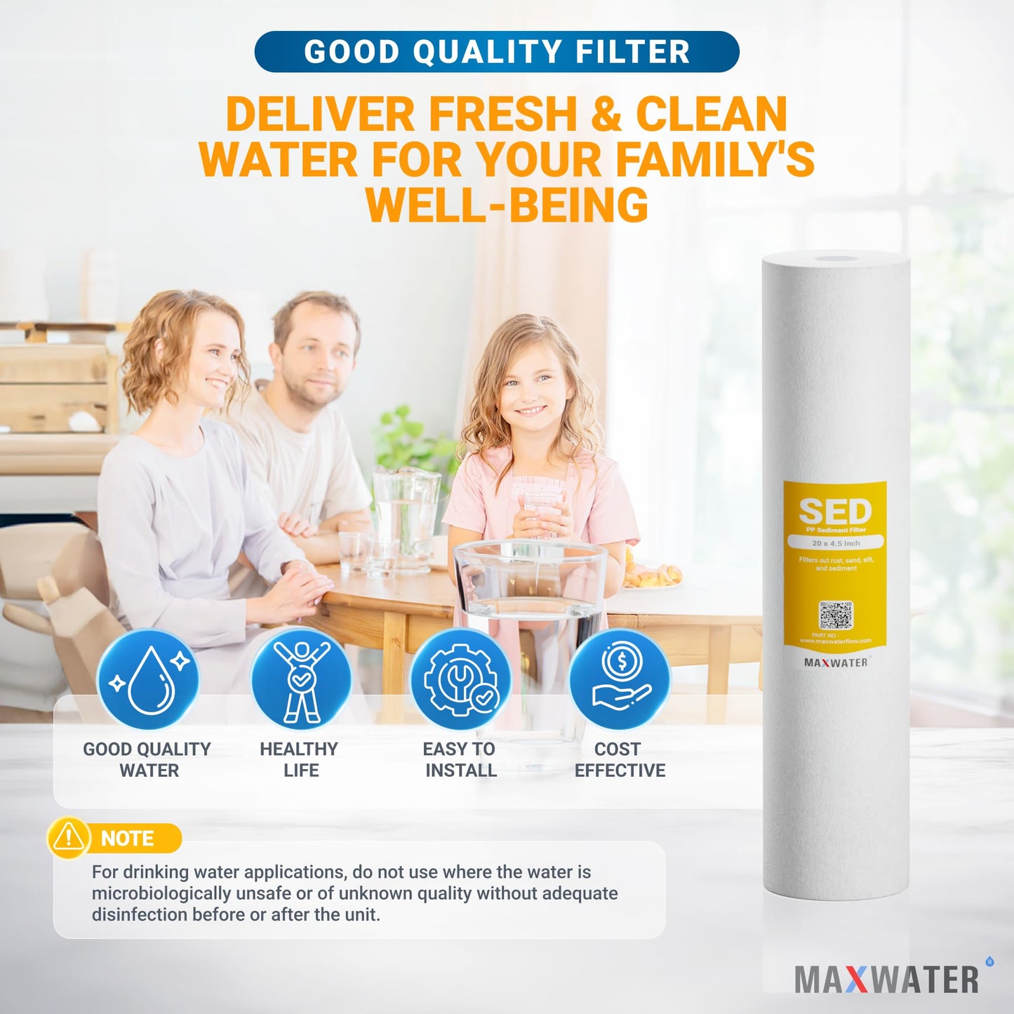 Max Water 20 x 4.5 Whole House Sediment Filter Cartridge 5 Micron Well Water Replacement Cartridge Compatible with DGD-5005-20, FP25B, AP810-2, 2-Pack
