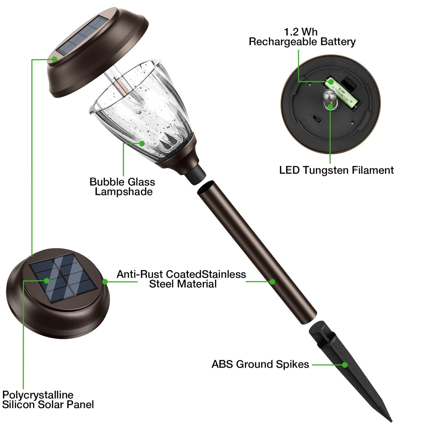 XMCOSY+ Solar Lights Outdoor 10/25 LM LED with 2 Lighting Modes, Solar Garden Lights Glass and Metal, IP65 Waterproof Solar Powered for Yard Pathway Walkway Driveway Patio (6 Pack, Warm White)