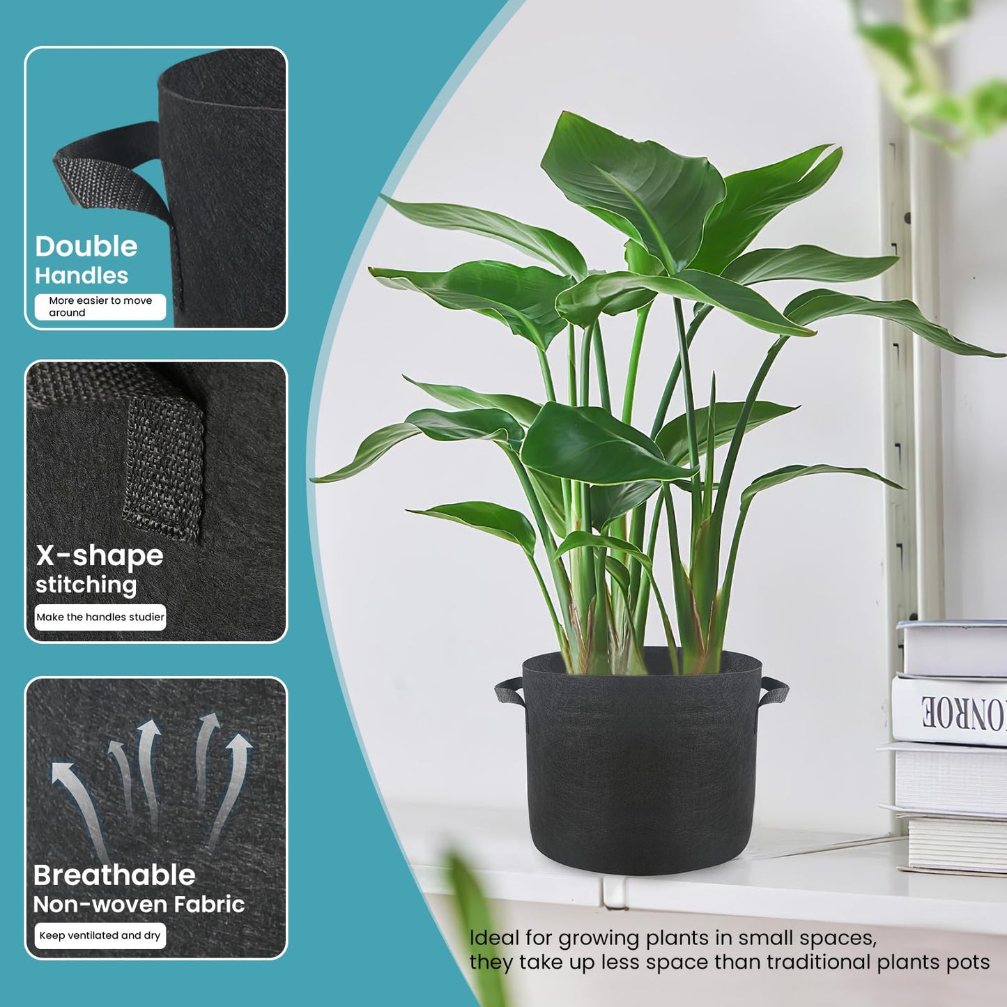 SunStream 10-Pack 10 Gallon Heavy Duty Thickened Nonwoven Fabric Pots Grow Bags with Handles