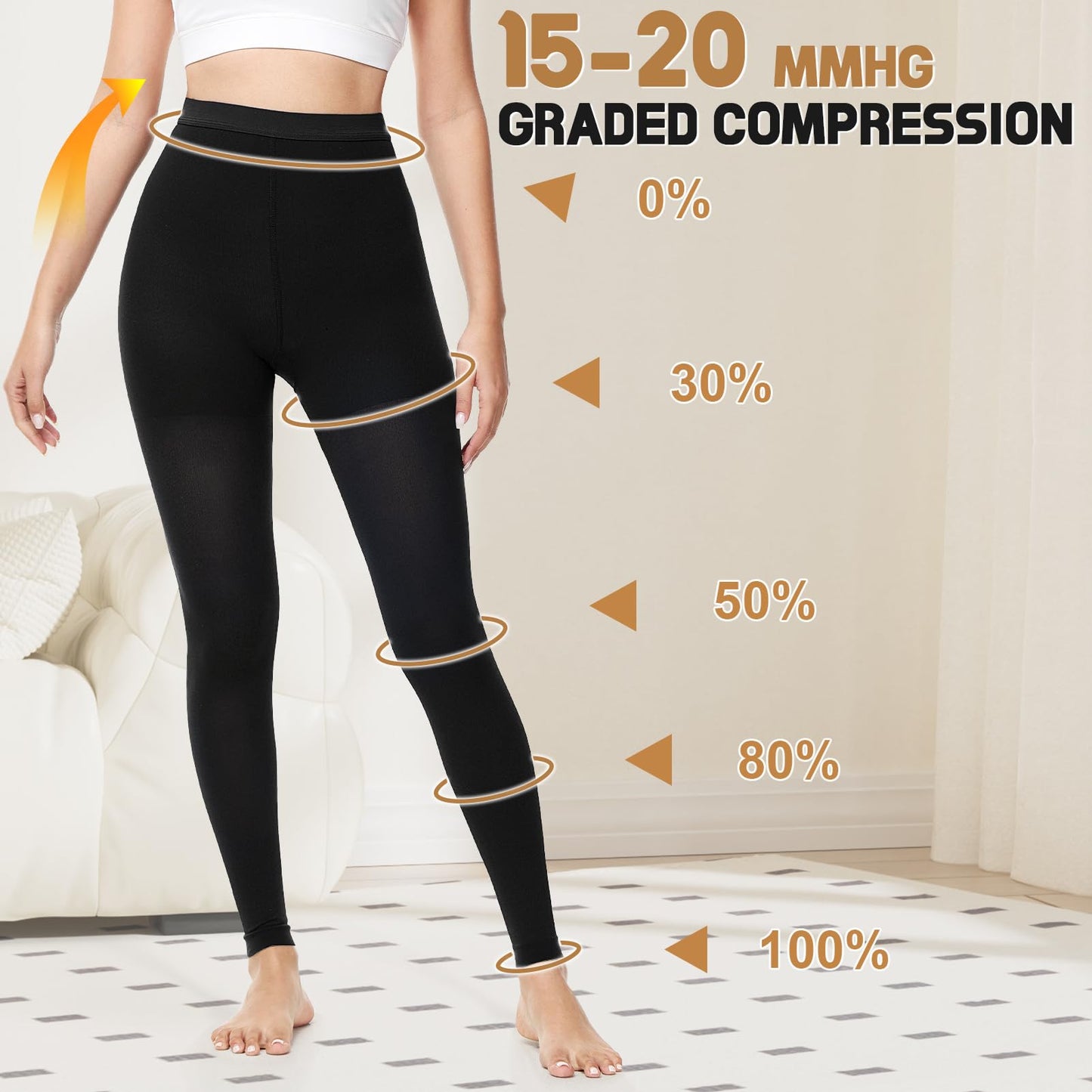 Beister Medical Compression Leggings Women & Men 15-20mmHg Opaque Footless Waist High Compression Stockings & Thighs, Circulation Support Pressure Pantyhose for lipedema, Varicose Veins, Oedema, DVT