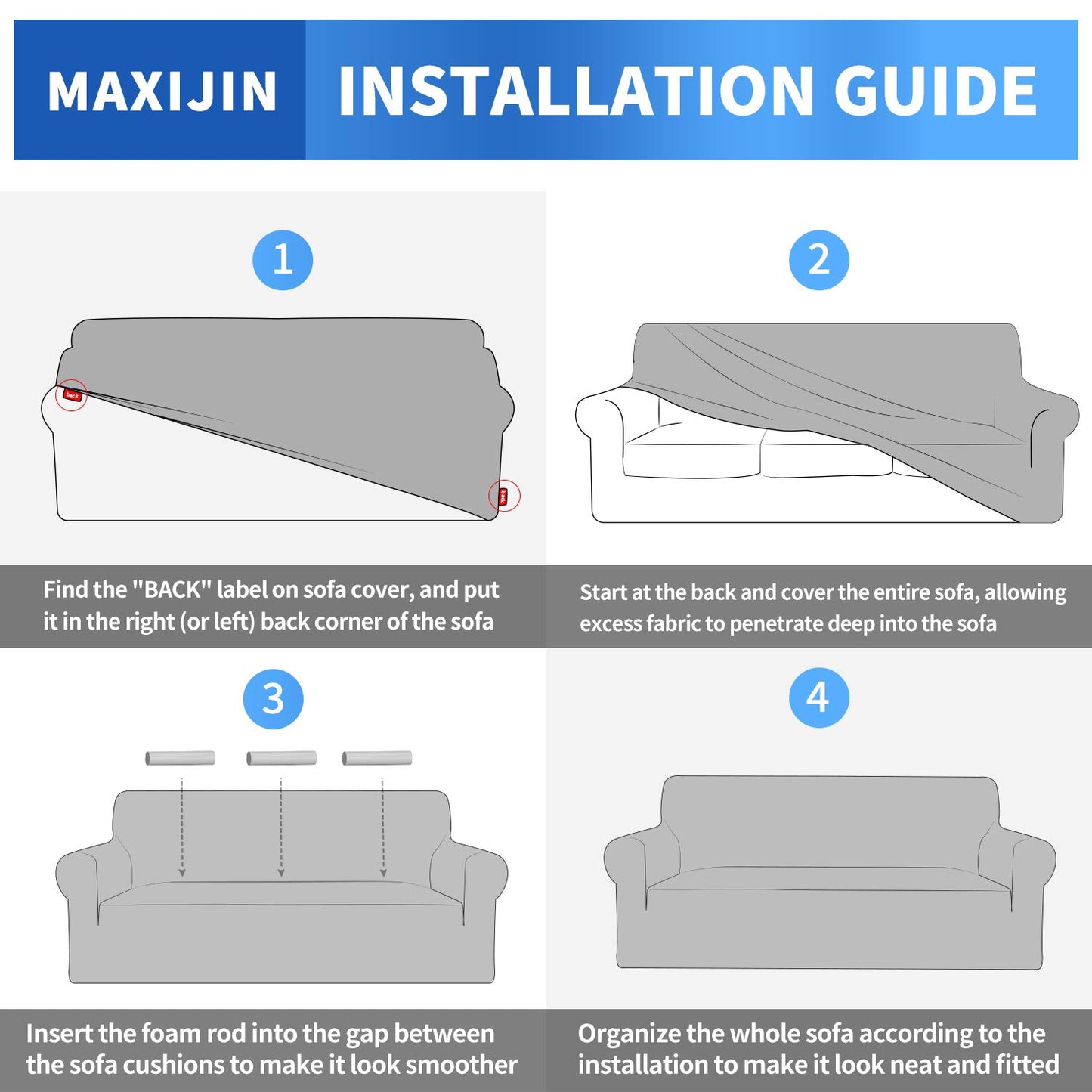 MAXIJIN Super Stretch Couch Cover for 3 Cushion Couch, 1 Piece Universal Sofa Covers Living Room Jacquard Spandex Furniture Protector Dogs Pet Friendly Fitted (Large, Gray)