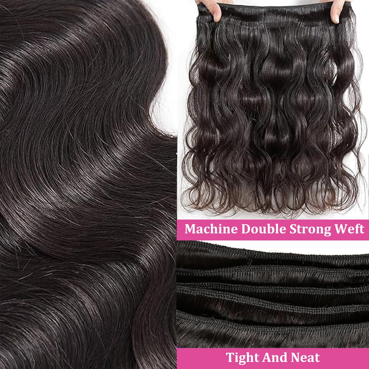 Body Wave Human Hair Bundles 14 16 18 Inch 10A Brazilian Virgin Human Hair Extensions for Women 100% Unprocessed Weave 3 Bundles Rallonge Cheveux Humain Natural Black