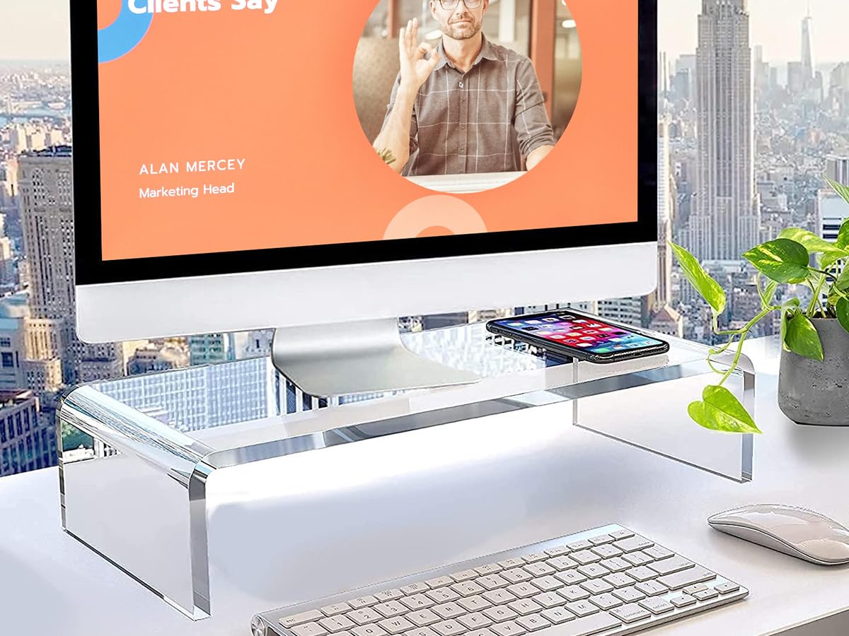 guofa Acrylic Monitor Stand Riser - Desk Platform for Computer Monitor, Desktop Riser Elevation for Laptop for Keyboard Storage (34 x 19 x 10 CM)
