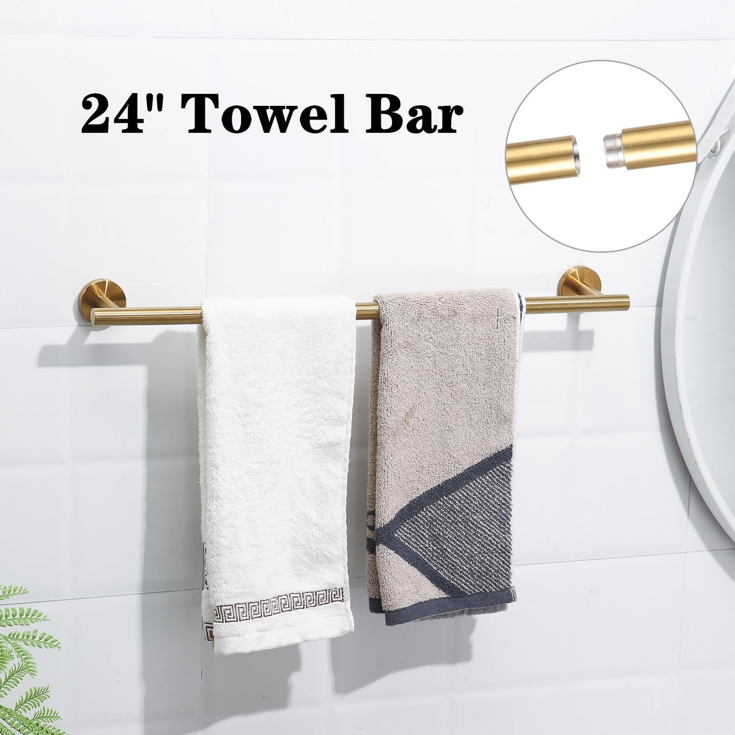 Ntipox Brushed Gold Bathroom Hardware Accessories Set 5 Piece, Stainless Steel Bath Towel Bar Set 24 Inch,Toilet Paper Holder,Towel Ring Holder,Towel Rack Set,Gold Bathroom Accessories Kit