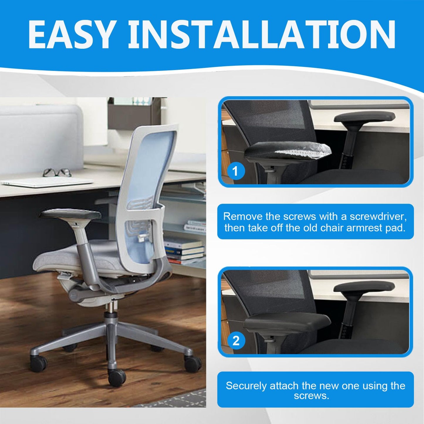 Arm Pads Caps Replacement, Chair Armrest Pads Compatible with Haworth Zody Office Chair 1 Pair (Black)