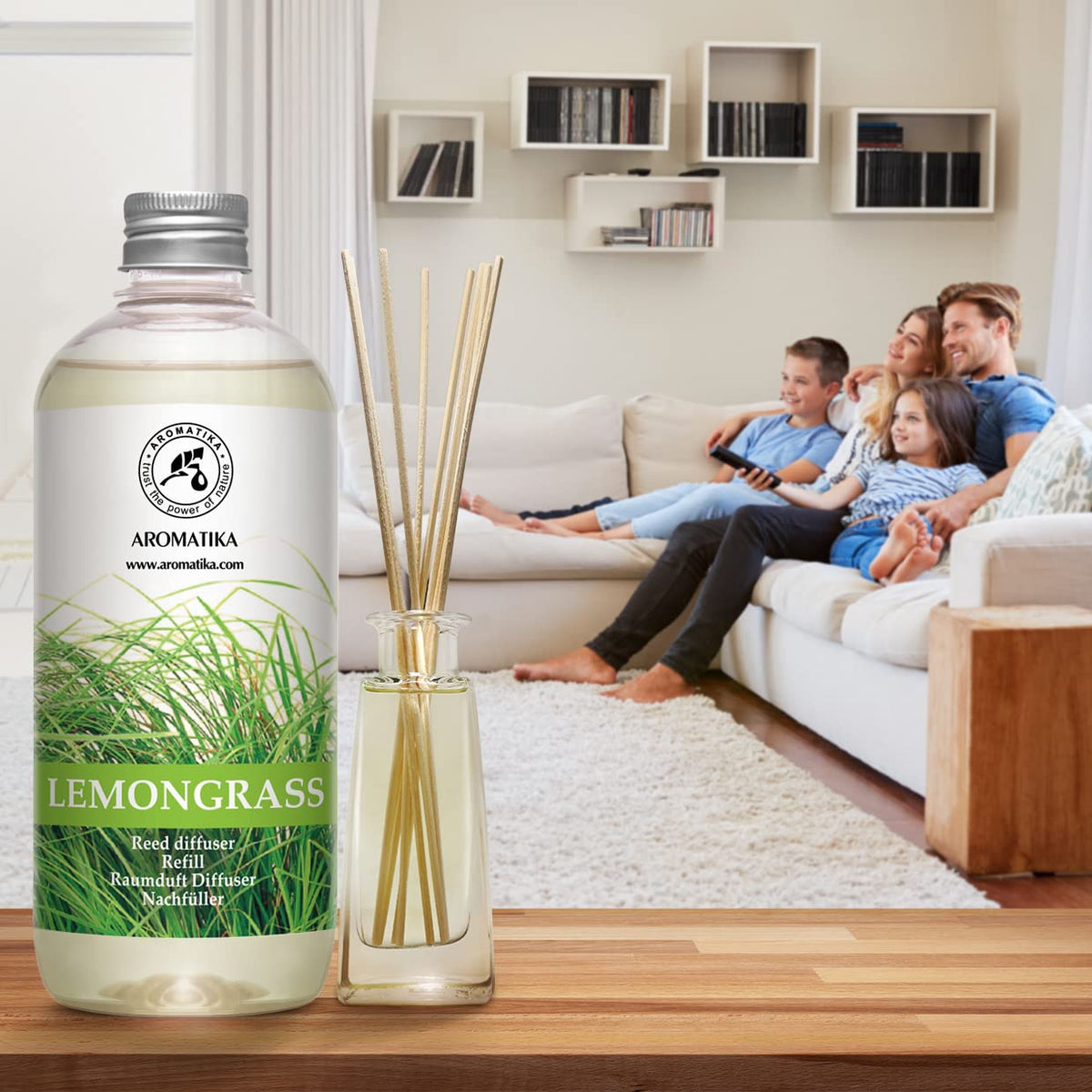 Lemongrass Diffuser Refill 1000ml (2 x 500ml) - Fresh & Long Lasting Fragrance - Refill Bottle with Natural Pure Essential Lemongrass Oil - Scented Reed Diffuser Oil - Aromatherapy - Spa - Kitchen