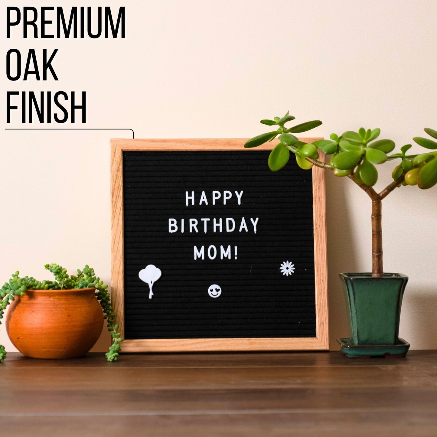 Black Felt Letter Board | 12"x12" Classy Dark Stained Wooden Frame with White Letters | Premium Changeable Sign Boards for Home Decor Motivational Quotes Baby Announcement Price List Message Letterboard With Stand For Small Business