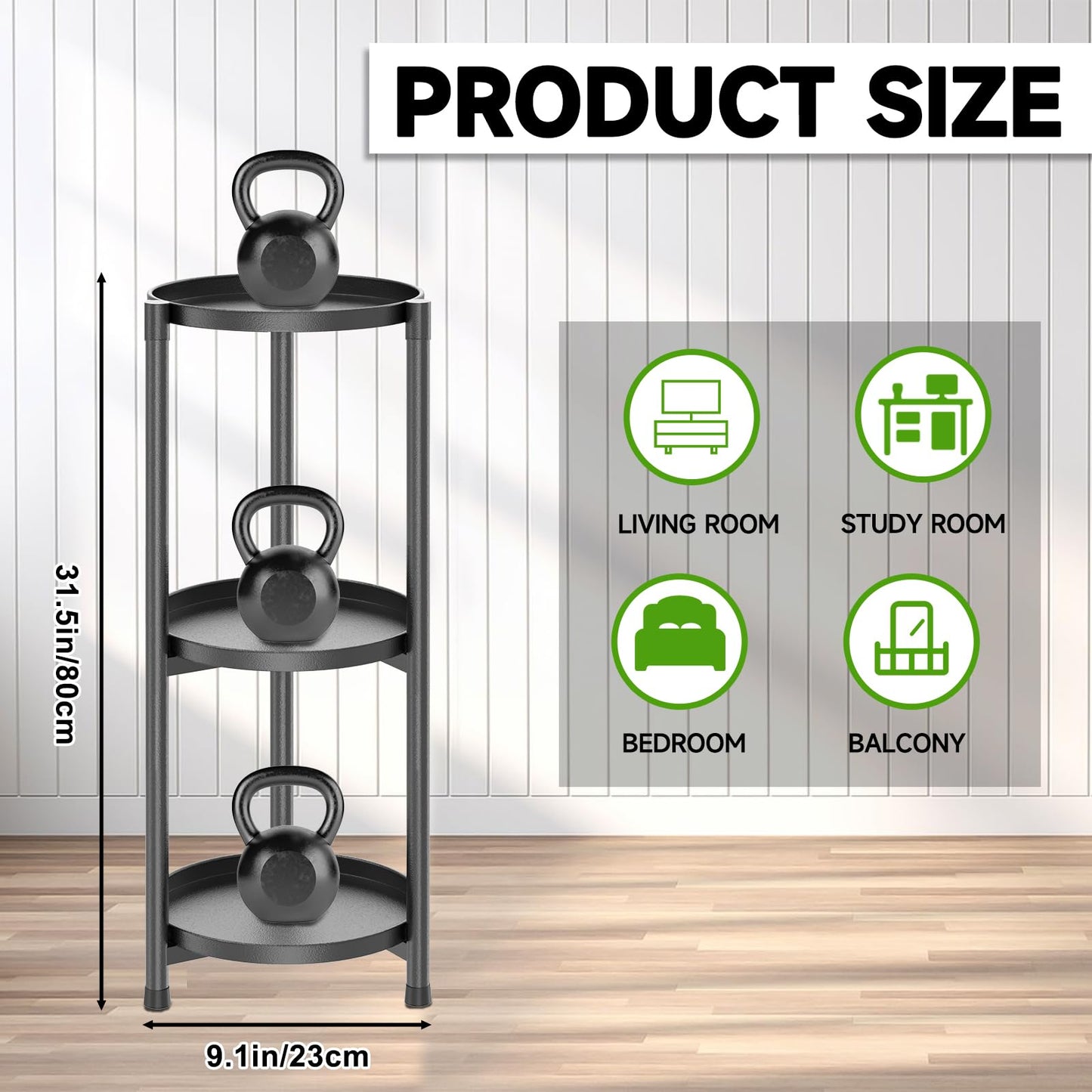 MeyRolizn 3 Tiered Plant Stand Indoor Outdoor, Metal Corner Plant Stand Plant Shelf Tables, Heavy Duty Flower Shelf Display Rack for Indoor Living Balcony Patio Garden Bedroom Classroom, Black (Black-A)