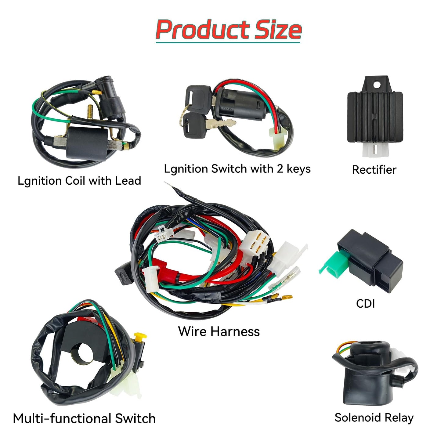 Electric Wiring Harness Kit with CDI Ignition Coil - Compatible with 4-Stroke ATVs (50cc, 110cc, 125cc)