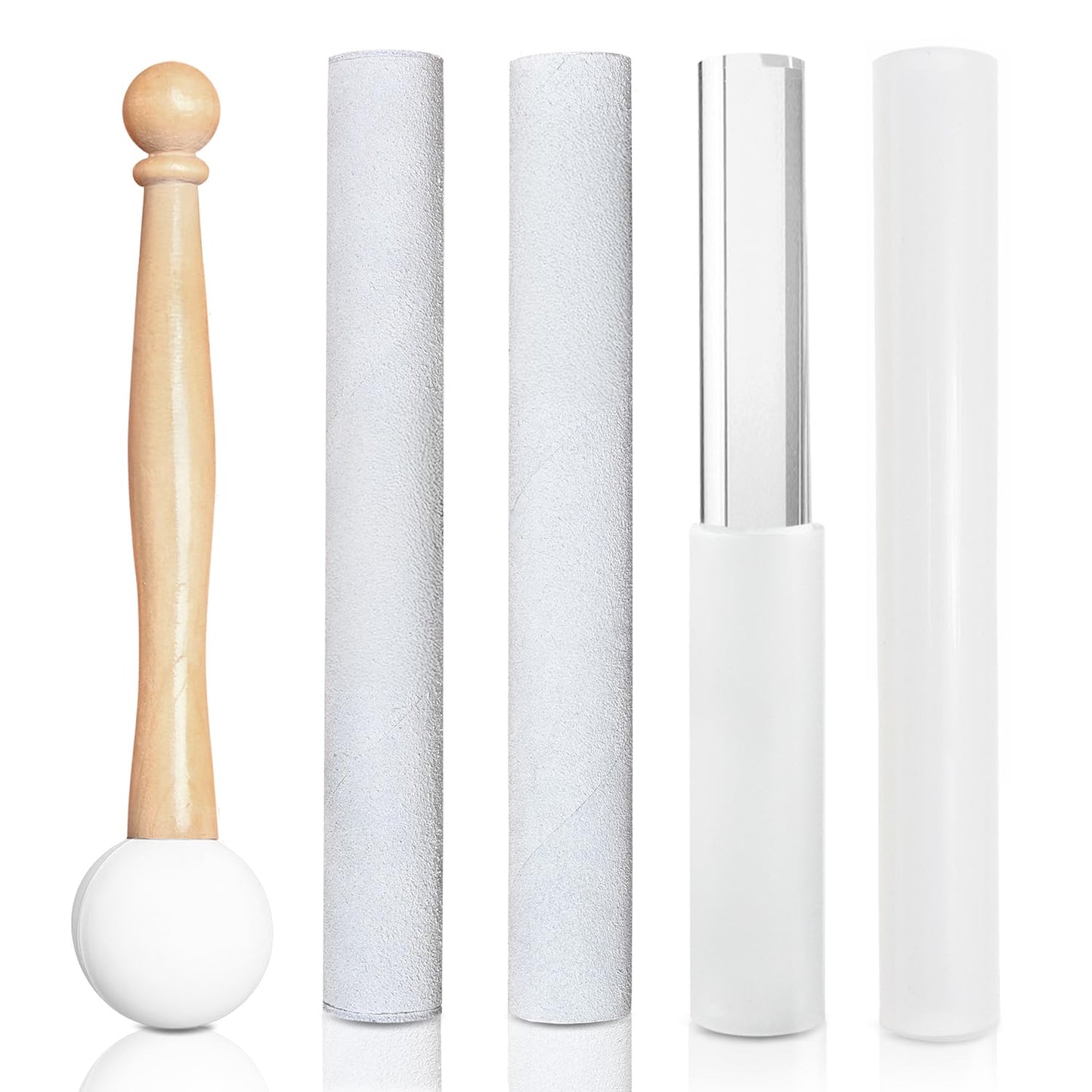 UPCEED 5 Pcs Singing Bowl Mallet Set, Rubber Mallet with Wooden Handle, Acrylic Silicone Rubber Mallet Striker, Handmade Thick Suede Sheepskin Striker for Playing Quartz Crystal Singing Bowls