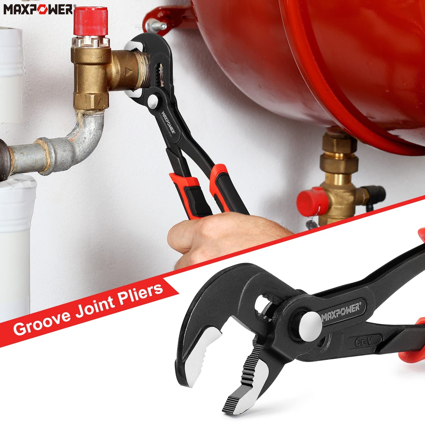 MAXPOWER 4 Piece Pliers Set, 8 inch Lineman Pliers, Diagonal Cutting and Long Nose Pliers, 10 inch Groove Joint Pliers
