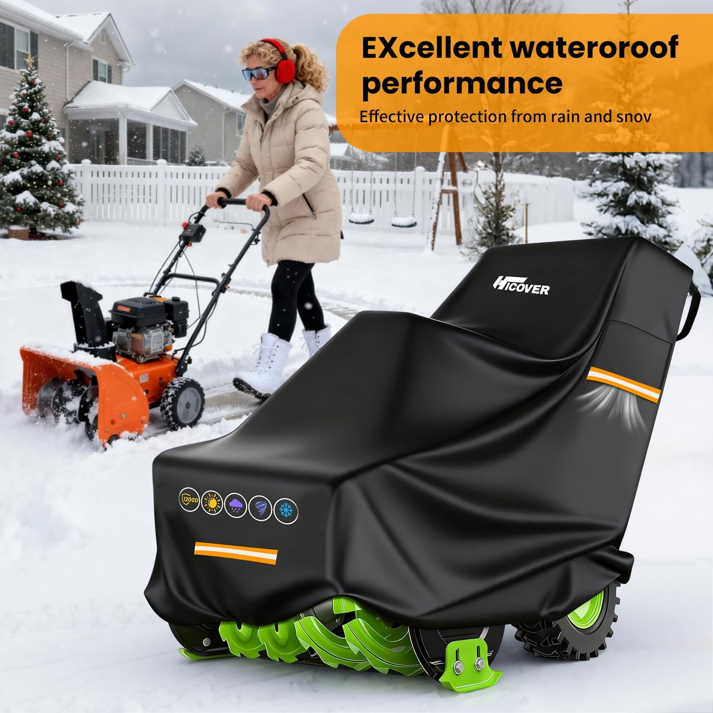 Hicover Snow Blower Cover - 1200D Snowblower Covers Heavy Duty Waterproof Zipper Reflective Strips Universal Fit for EGO, Honda, Ryobi, Cub Cadet, Ariens, Troy Bilt, Snow Joe, Toro and PowerSmart