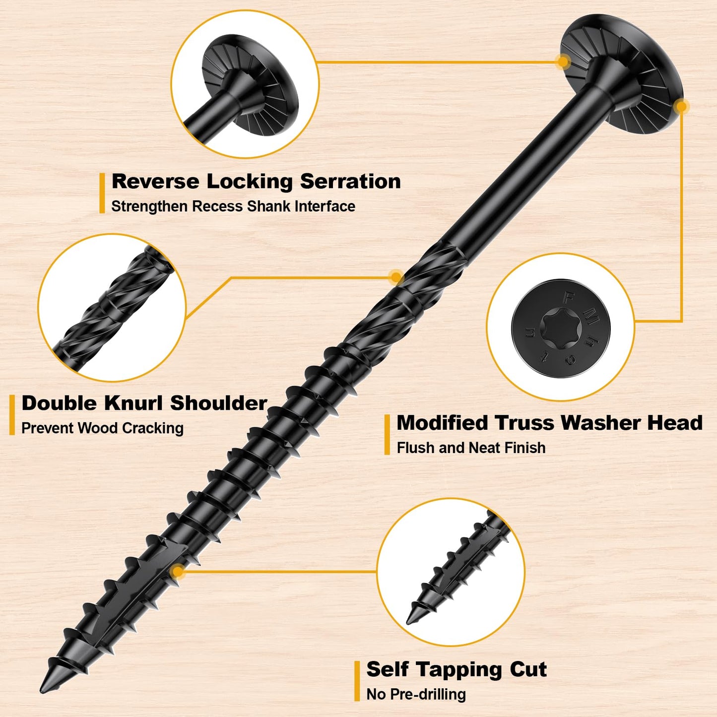 #14 x 6 Wood Structural Lag Screws 54Pcs Star Drive Decking Wood Screws, Rust Resistant Timber Screws for Timber/Log/Landscaping Wood