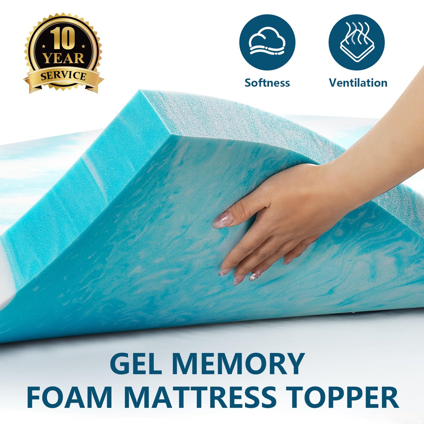 SakuraHome 2 Inch Memory Foam Mattress Topper, Soft Gel Infused Mattress Pad, Bed Topper, CertiPUR-US Certified, Queen Size