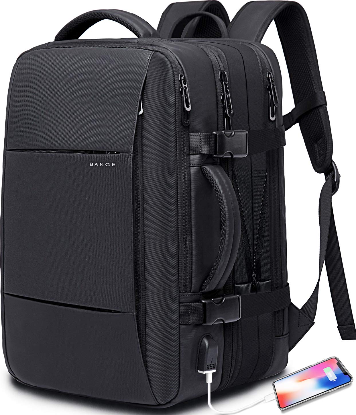 BANGE Weekender Carry-on Backpack,45L Expandable Travel Backpacks for Airplanes,Convertible Backpack Briefcase for Traveling,Water Resistant College 17.3” Laptop Backpack for Men & Women