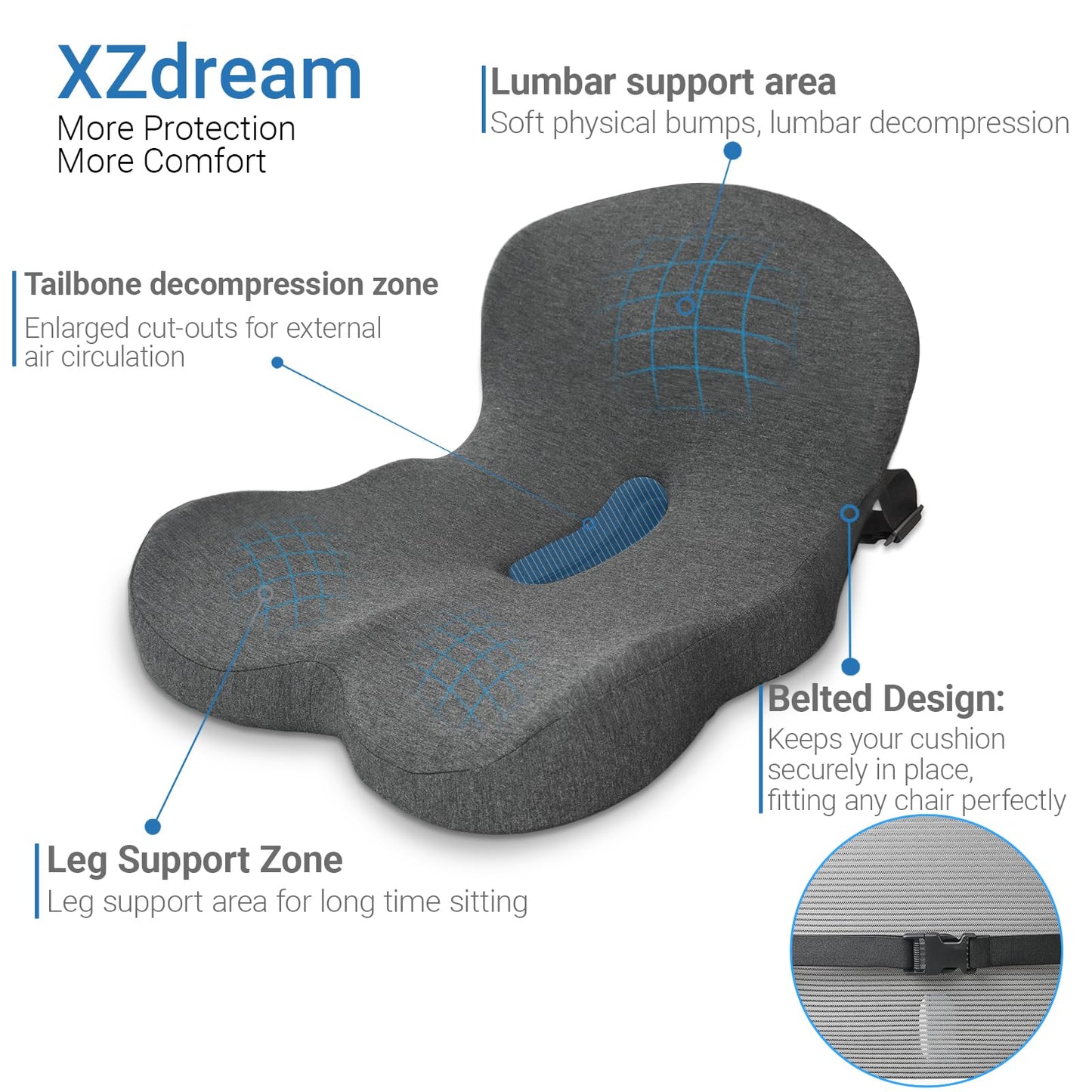 Seat Cushion,Car Seat Cushion with Lumbar Support for Back Pressure Relief,Office Chair Cushion with Adjustable Strap,Sciatica Pad Cushions for Car,Truck, Desk,Gaming Chair