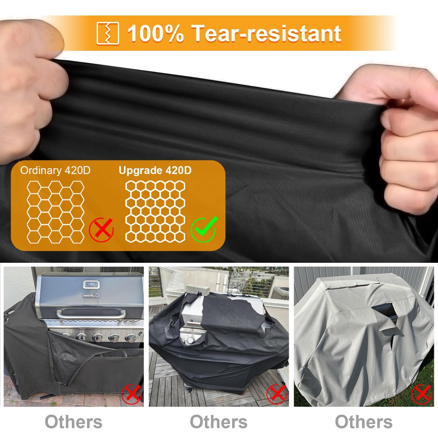 Kipiea Upgrade BBQ Covers 52 inch, Heavy-Duty Barbecue Covers, Universal Gas Grill Covers with 4 Windproof Buckles, No Tears Anti UV No Fading (52" W x 26" D x 43" H)