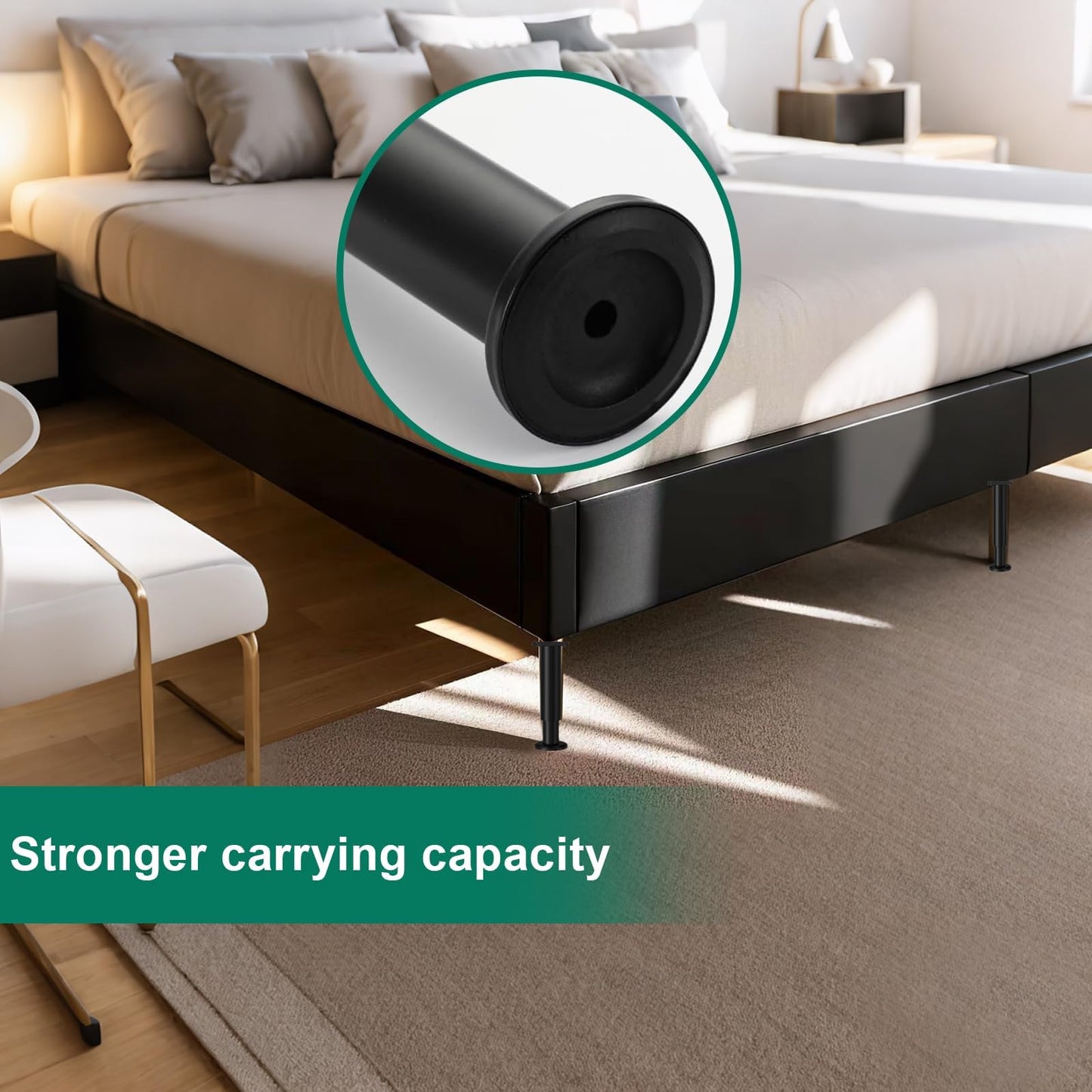 4Pcs Adjustable Height Bed Support Legs,Metal Furniture Legs7.08-12Inch,for Height Heavy Duty for Cabinet/Dresser/TV Stand/Sofa/Chair/Table Heavy Bed Replacement Legs (Black)