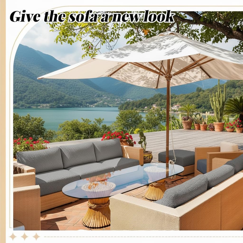 Outdoor Waterproof Couch Cushion Covers, Stretch Individual Patio Chair Cushion Outdoor Seat Cushion Pad Replacement Sofa Cushion Protector Sofa Slipcover (Tauqe, 6Pcs)