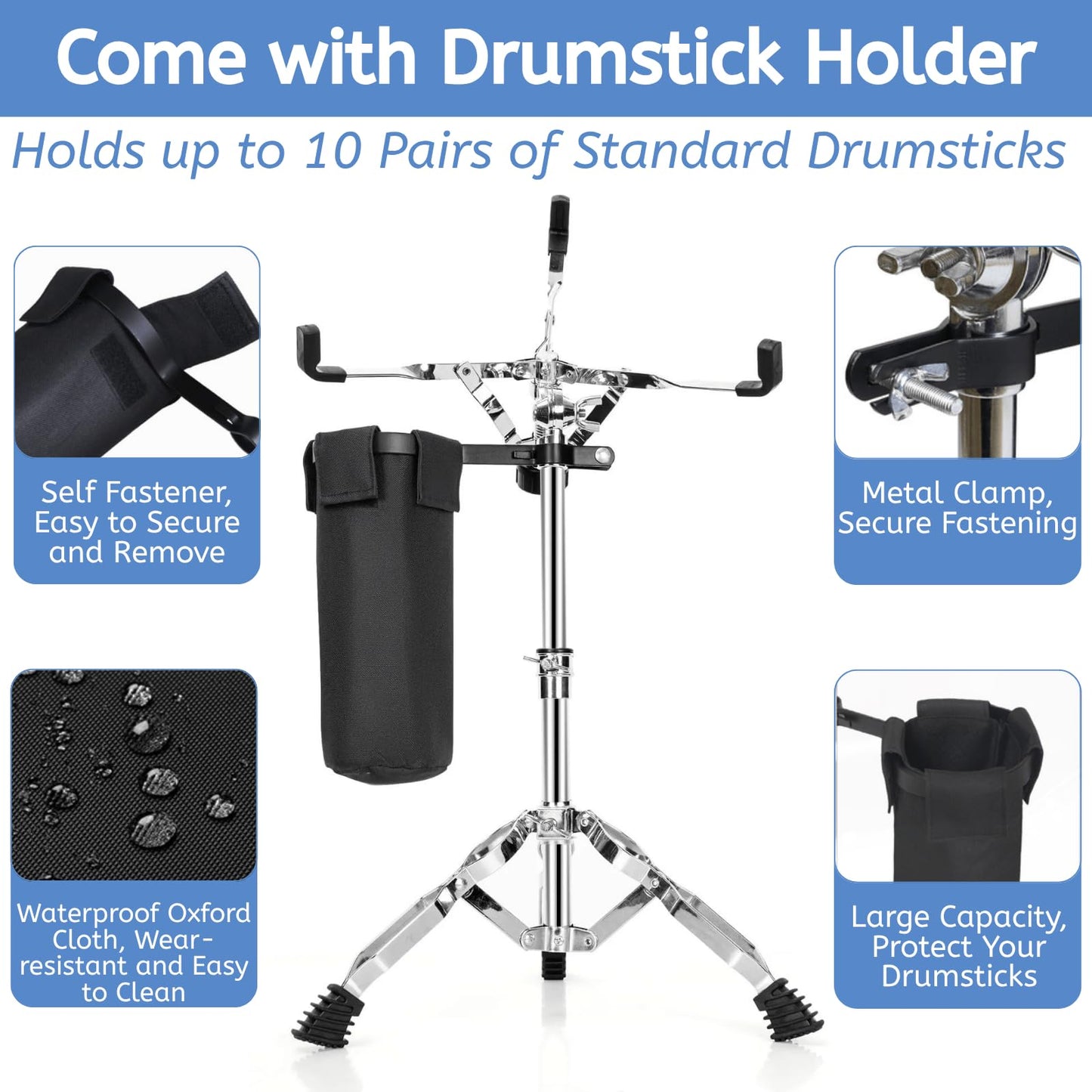 YOUEON Snare Drum Stand with Drum Sticks Holder, Double Braced Tripod Snare Stand Fit for 10 to 14 Inch Snare Drum, Drum Pad, Adjustable Height 14.5 to 23 Inches for Drum Beginners, Lightweight