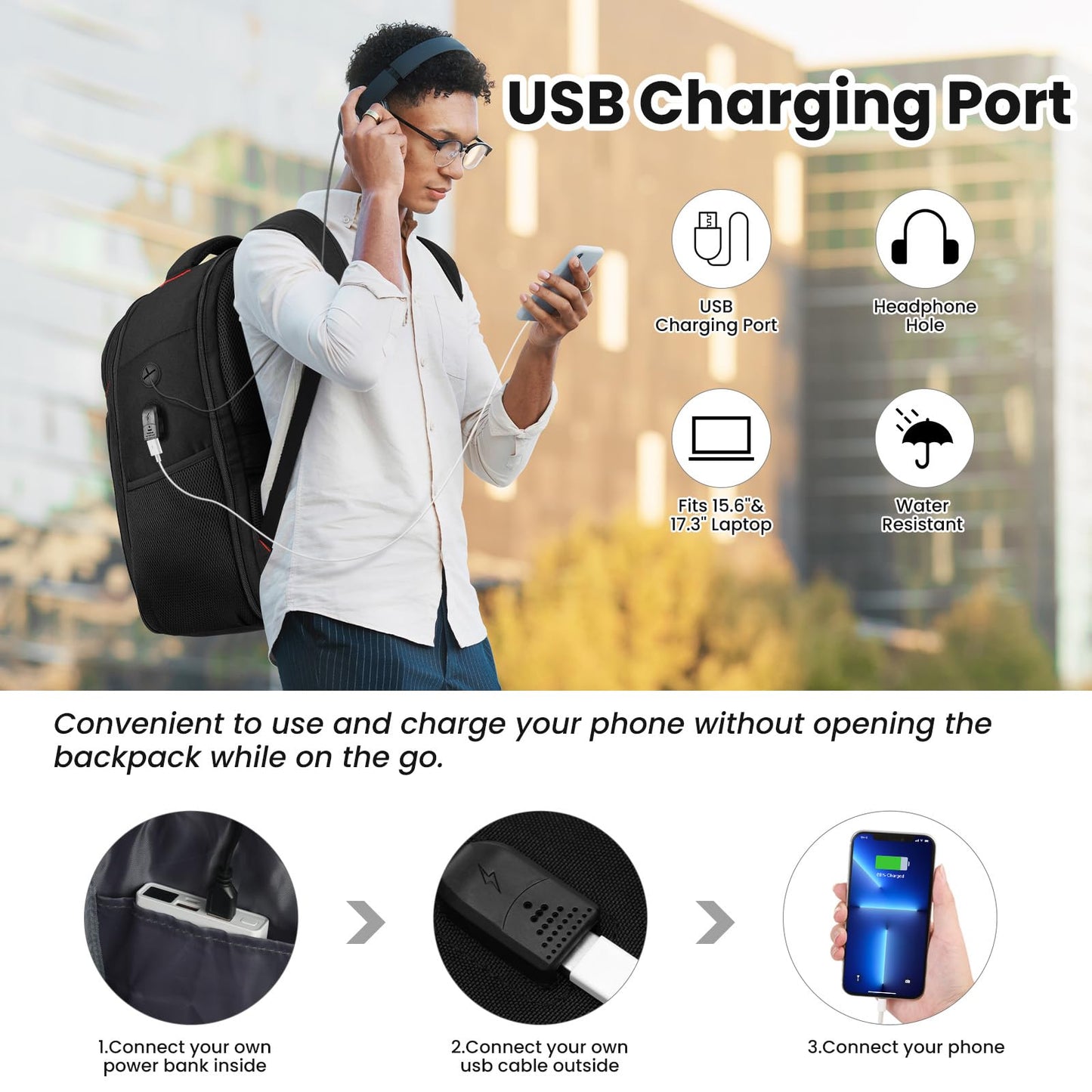 Travel Laptop Backpack,15.6 inch Anti Theft Bussiness Back Pack with USB Charging Port,School Computer Bookbag Fits 17.3 Inch Notebook,Work Backpack for Men Women
