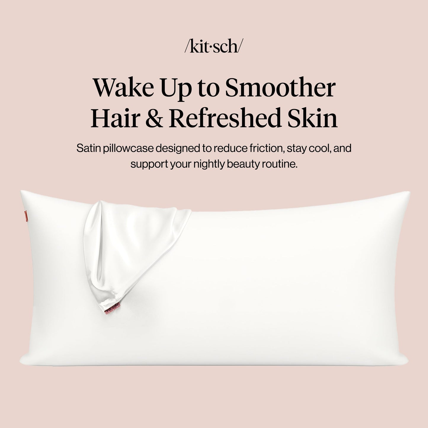 Kitsch Satin Pillowcase 2pcs, with Zipper for Hair & Skin, Softer Than Silk Pillow Cases Queen, Wrinkle-Free, Smooth and Cooling Satin Pillow Covers, King Size 19"x36" - Ivory