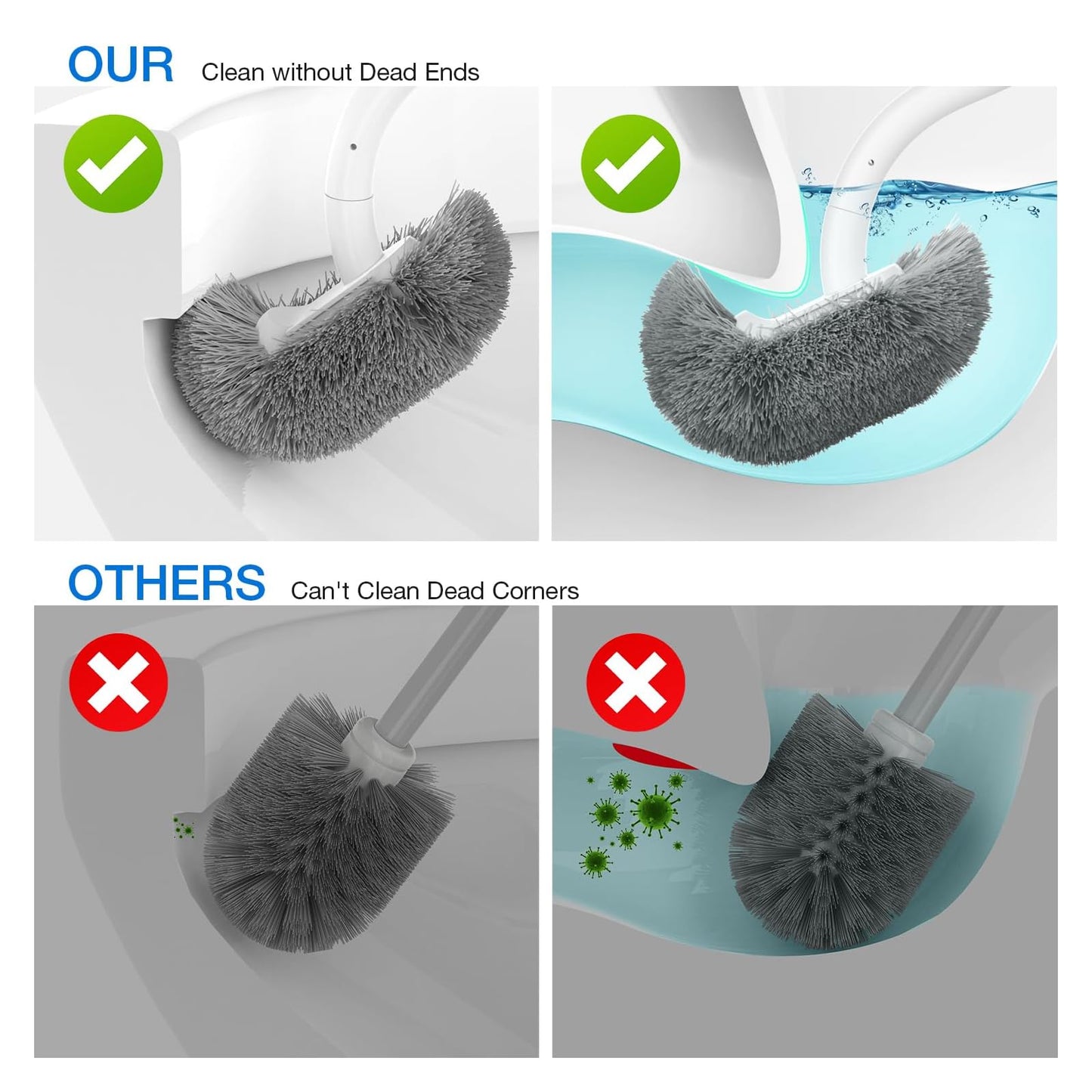 Toilet Bowl Brush and Holder, OSCIOSS Toilet Brush Set with Ergonomic Design, Compact Size, Durable Bristles, RV Toilet Brushes & Holders for Dead Corner Clean (White-2pack, 2pack)