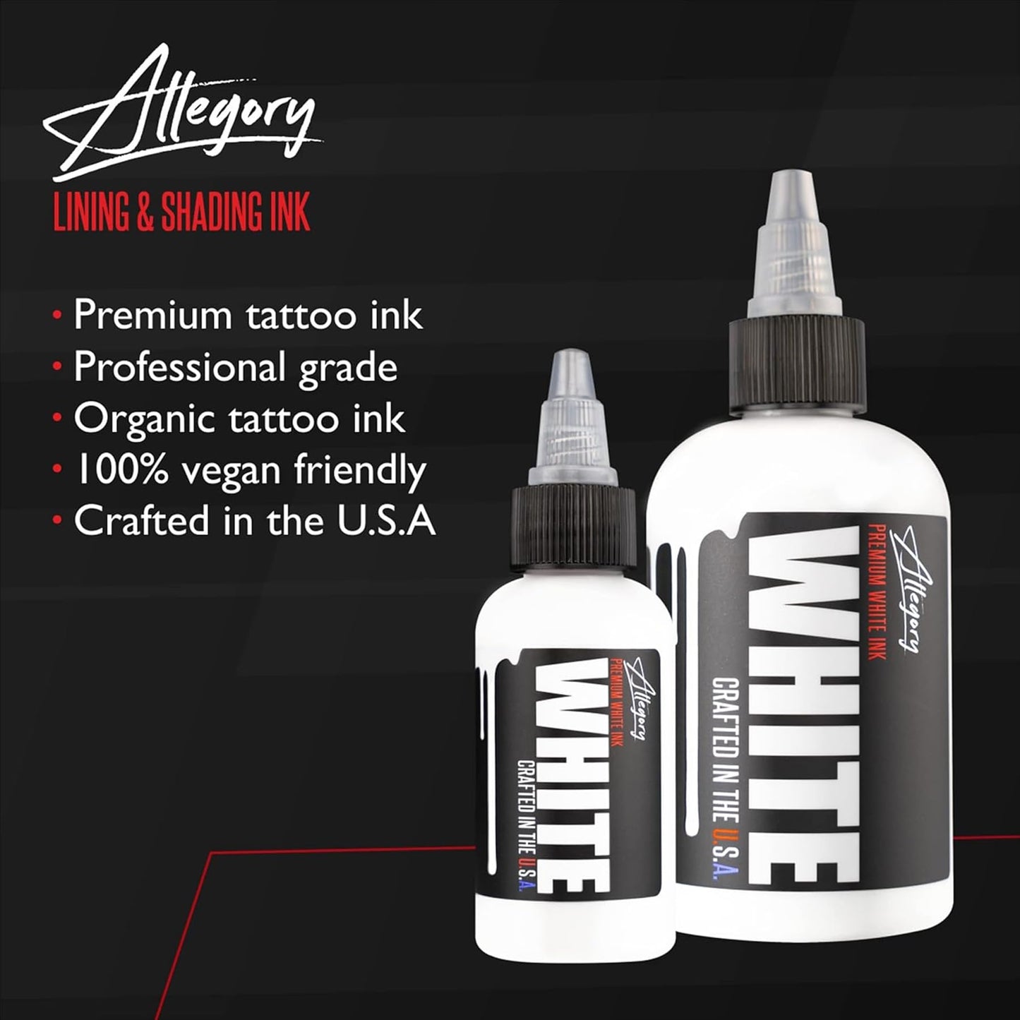 Allegory Tattoo Ink – White, Premium White Tattoo Ink, Perfect for Mixing, Shading and Highlighting, Smooth, Consistent Pigment, Vegan Friendly Tattoo Color, Organic Ink, Crafted in The USA, 4 oz