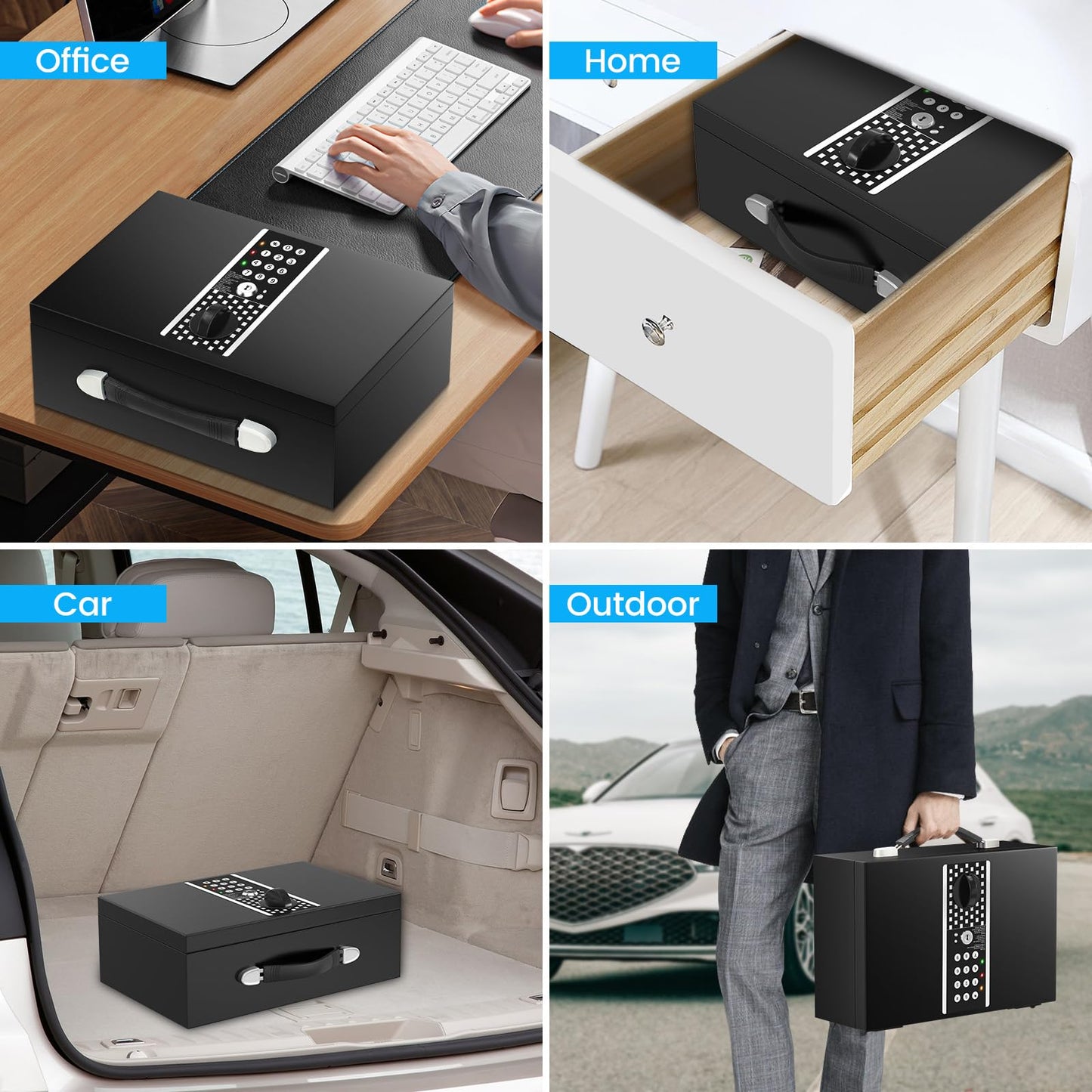 GUVELI Portable Safe Box for Home with Alarm and Silent Modes, Digital Home Safes Money Safe Box with Hand Grip, Lock Box Storage Fireproof Document Box for Money Medicine Jewelry A4 Document