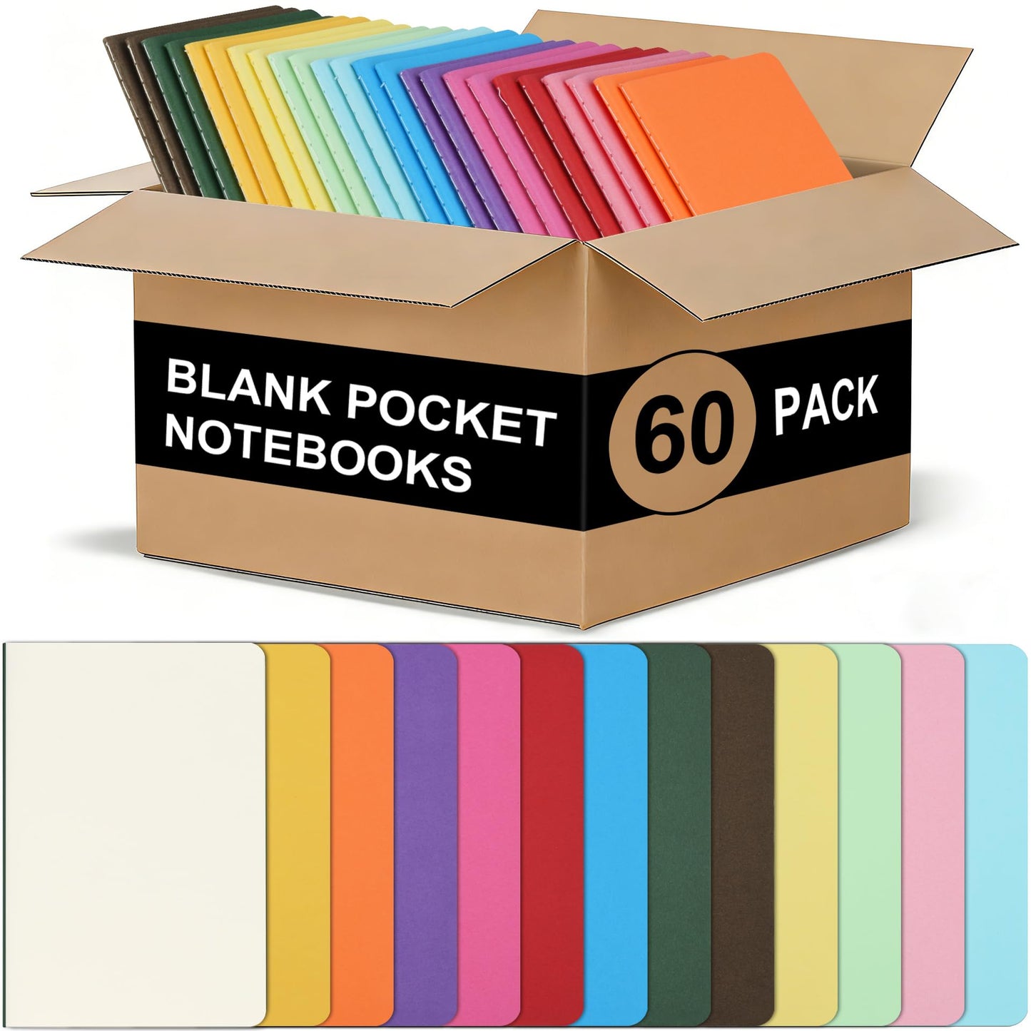 ZCZN 60 Pack Mini Notebooks Bulk, 3.5x5.5 Inches Colorful Blank Pocket Journals, 30 Sheets/60 Pages, Small Blank Notepads for Students, School, Office Supplies, Daily Notes (60)