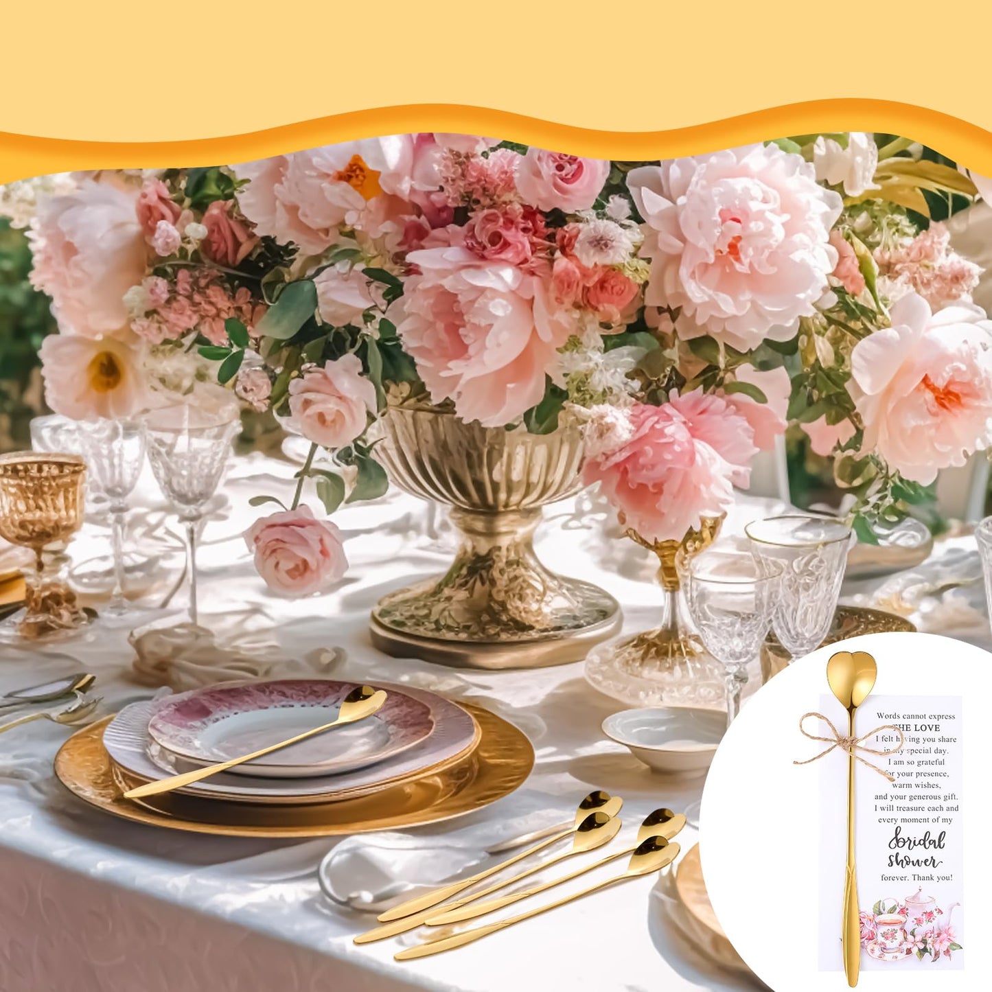 Skybooly 50 Heart Shaped Tea Party Spoons with Bridal Shower Thank You Cards and Hemp Rope Wedding Souvenirs