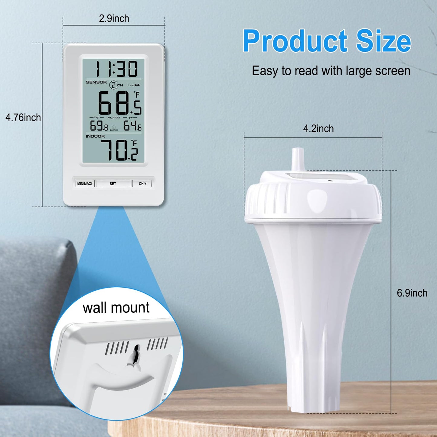 Urageuxy Swimming Pool Thermometer, Easy Read Floating Wireless Digital Water Thermometer, IPX8 Waterproof for Hot Tub/Ice Bath/Pond/Pools/Cold Diving/S
