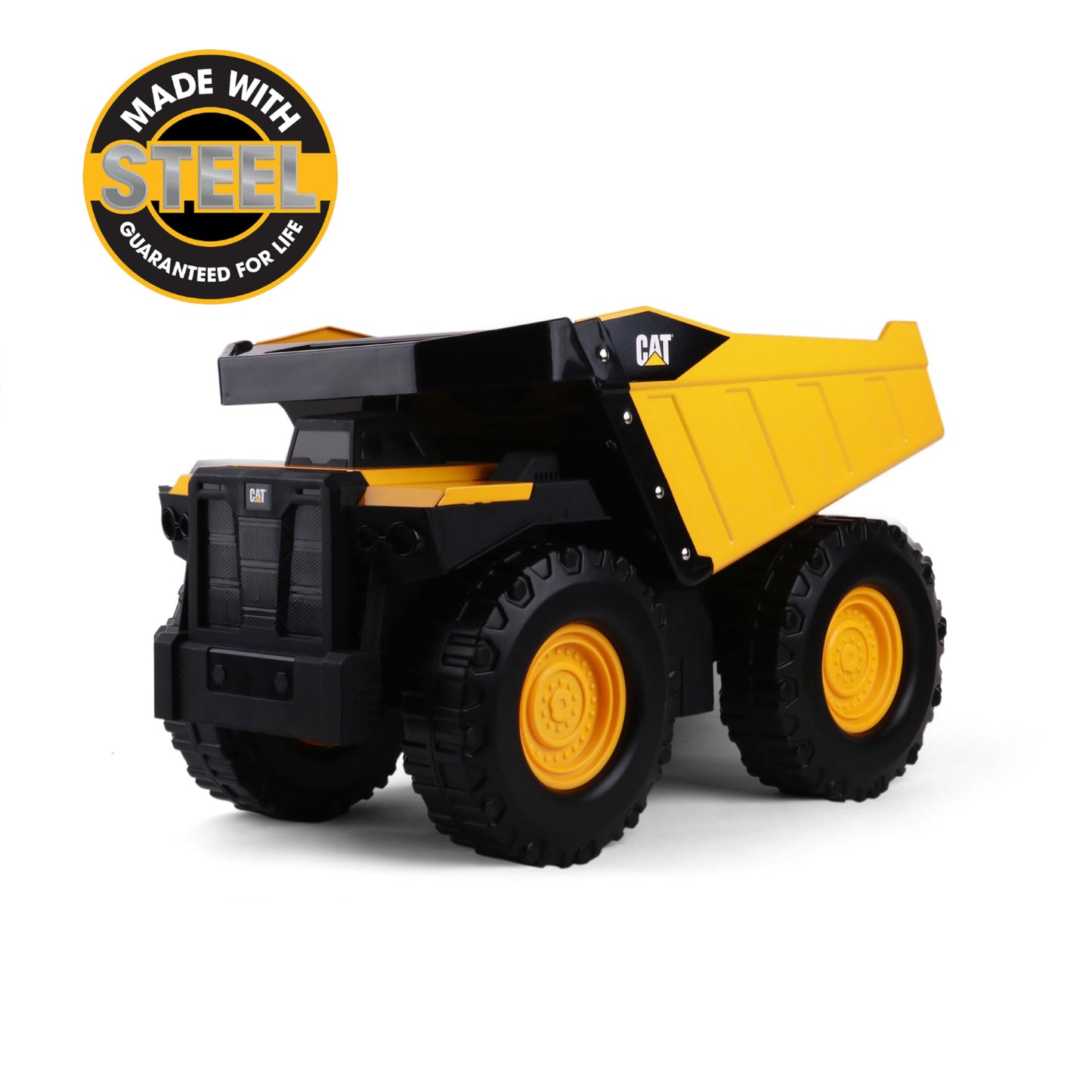 Cat Construction Toys, Cat Mighty Steel Dump Truck 20” - Real Steel Body, Working Dump Bed, Oversize All-Terrain Wheels, Heavy-Duty Construction Vehicle for Indoor & Outdoor Play, Kids Ages 3 +