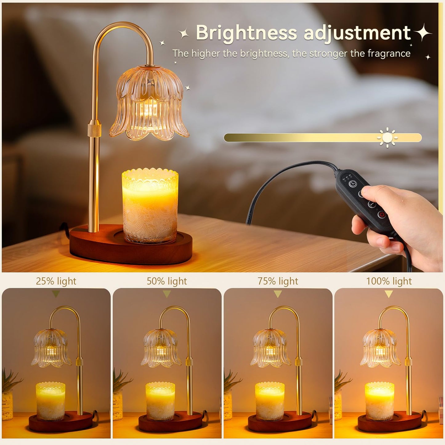 Candle Warmer Lamp with Timer and Dimmer, Adjustable Height Electric Candle Warmer Flower Lamp Wax Melt Warmer for Jar Candles - Birthday Gifts for Women Mom Mother's Day Home Living Bedroom Decor