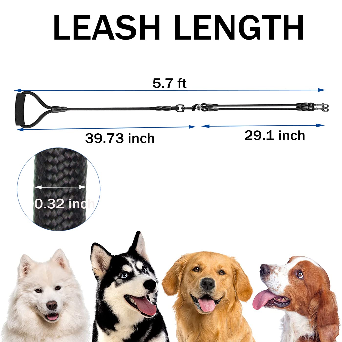 Double Dog Leash / 6.24 ft Triple Dog Leash,360°Swivel No Tangle Dual Dog Walking Training Leash,2-Way&3-Way Interchangeable Lead with Hand-Protected Handle for Two/Three Dogs