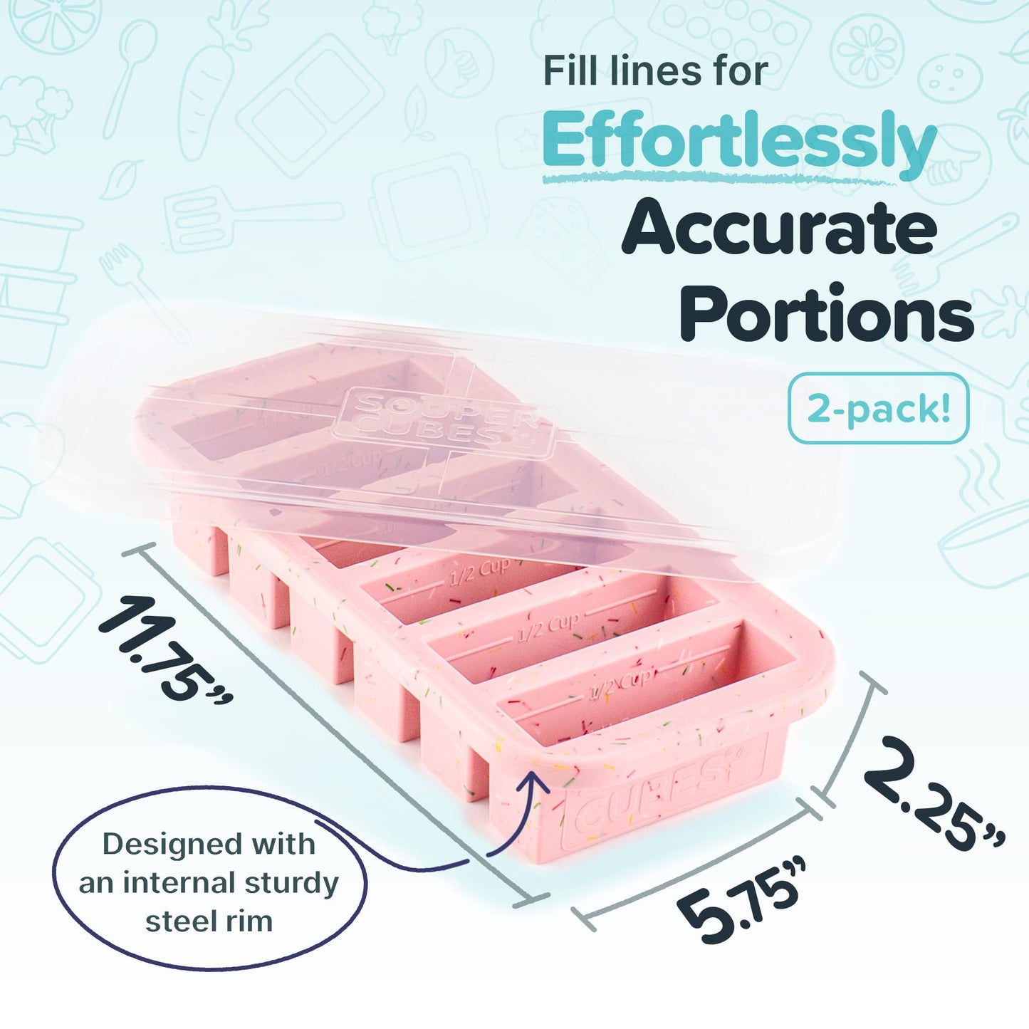 Souper Cubes 1/2 Cup Silicone Freezer Mold, Perfect for Storing Soups, Sauces, Juices, Desserts, Smoothie Prep and More, Half Cup Silicone Freezer Tray - Cotton Candy - 2-Pack