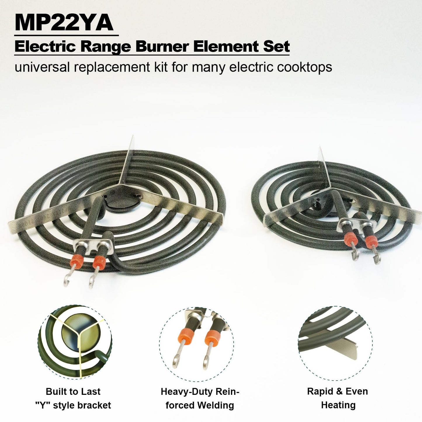 4-Pack MP22YA Electric Range Burner Element Set (2x MP15YA 6" & 2x MP21YA 8") Surface Coil Units for Whirlpool, Kenmore, Maytag, KitchenAid, Amana Stove - Replaces WP314014, 540331014, 484783