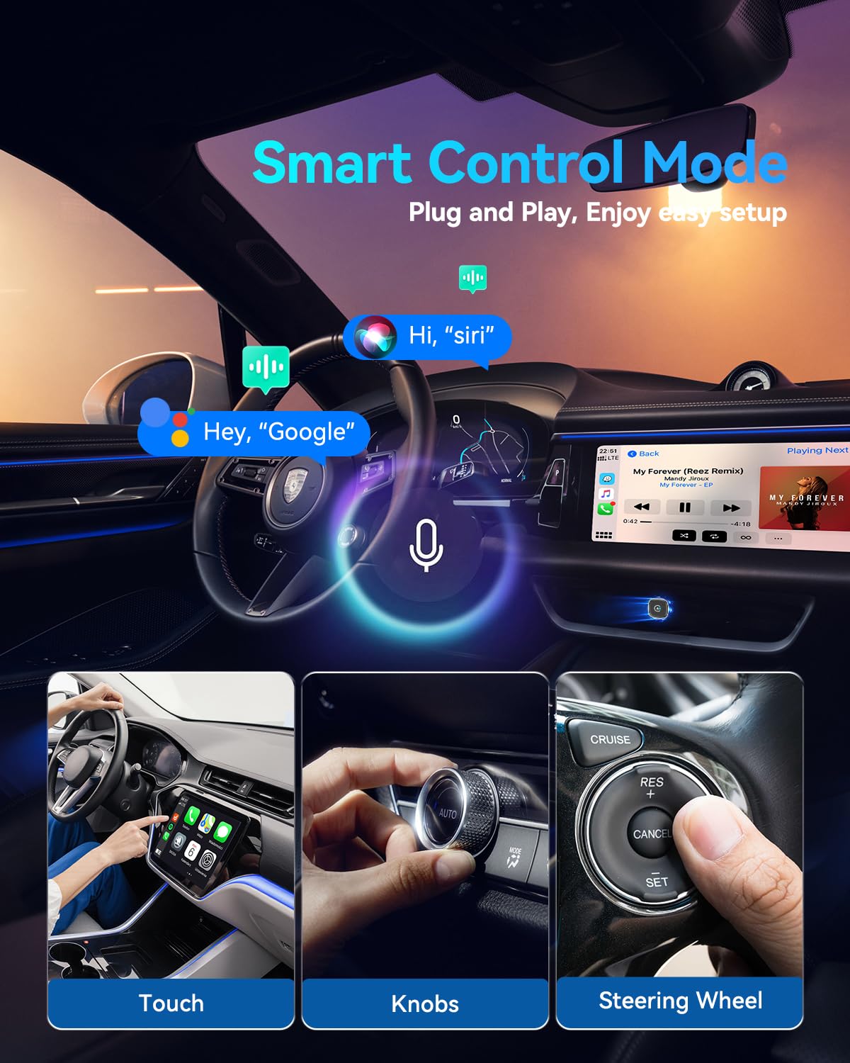 2026 Upgrade Ultra Mini CarPlay Wireless Adapter, Wireless Android Auto, 5.8 GHz WiFi, 3-5s Automatic Connection, USB-C/USB-A, Compatible with iOS10+, Android 10+, Stable & Liquid