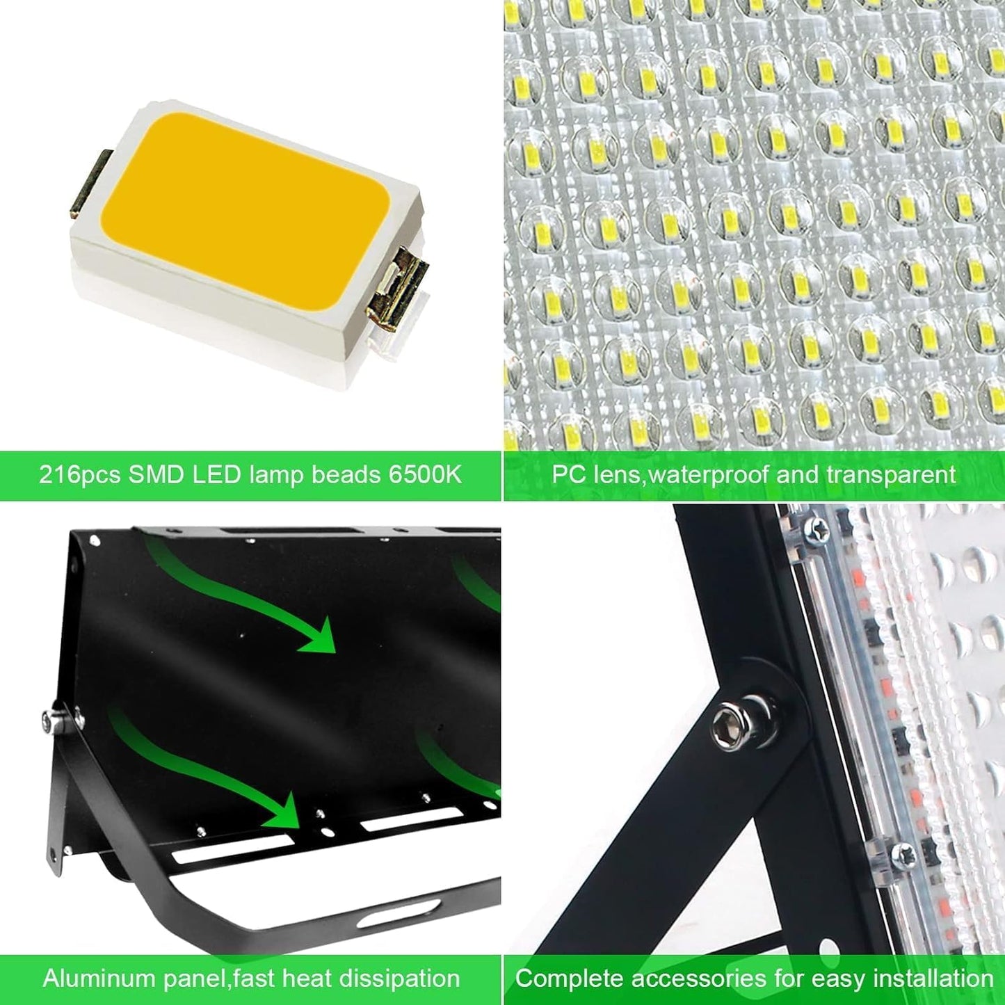 LED Flood Lights Outdoor, 2 Pack 150W 15000LM Super Bright Exterior Floodlight, IP65 Waterproof LED Work Light, 6500K Daylight White, Plug in Flood Light Outdoor for Yard, Garden, Lawn, Backyard
