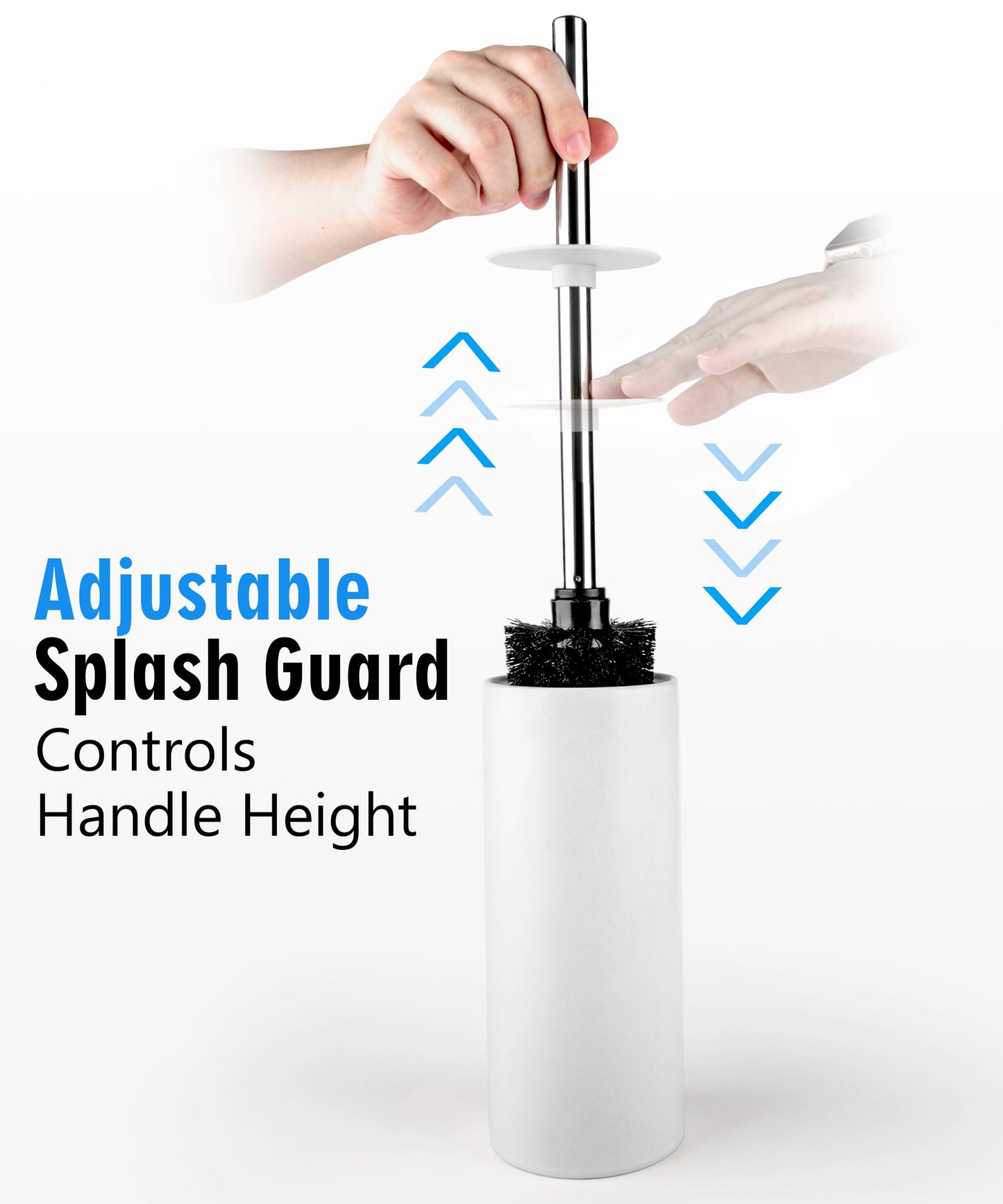 Viosuniu Matt White Ceramic Toilet Brush and Holder Set, Freestanding Toilet Bowl Cleaners Brush, Scrubber Brush for Toilet, Bathroom Accessories with Stainless Handle, Deep Cleaning