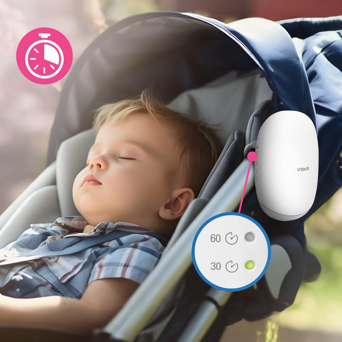 VTech V-Hush™ Rocker Sound & Motion Stroller Soother for gentle rocking motion, with Night Light, BC8611 (White)