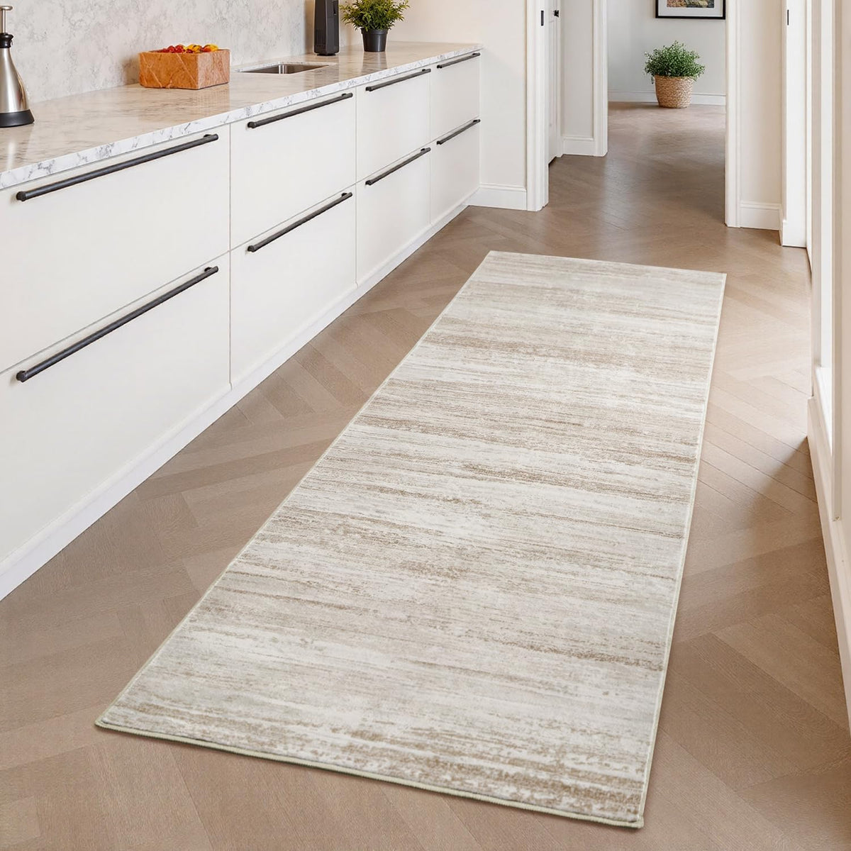 tchdio Abstract Runners for Hallways - 2x6 Runner Rug Washable Non Slip, Modern Abstract Carpet Ultra Soft Kitchen Runner, Low Pile Rugs for Entryway Bedside Laundry Room Brown