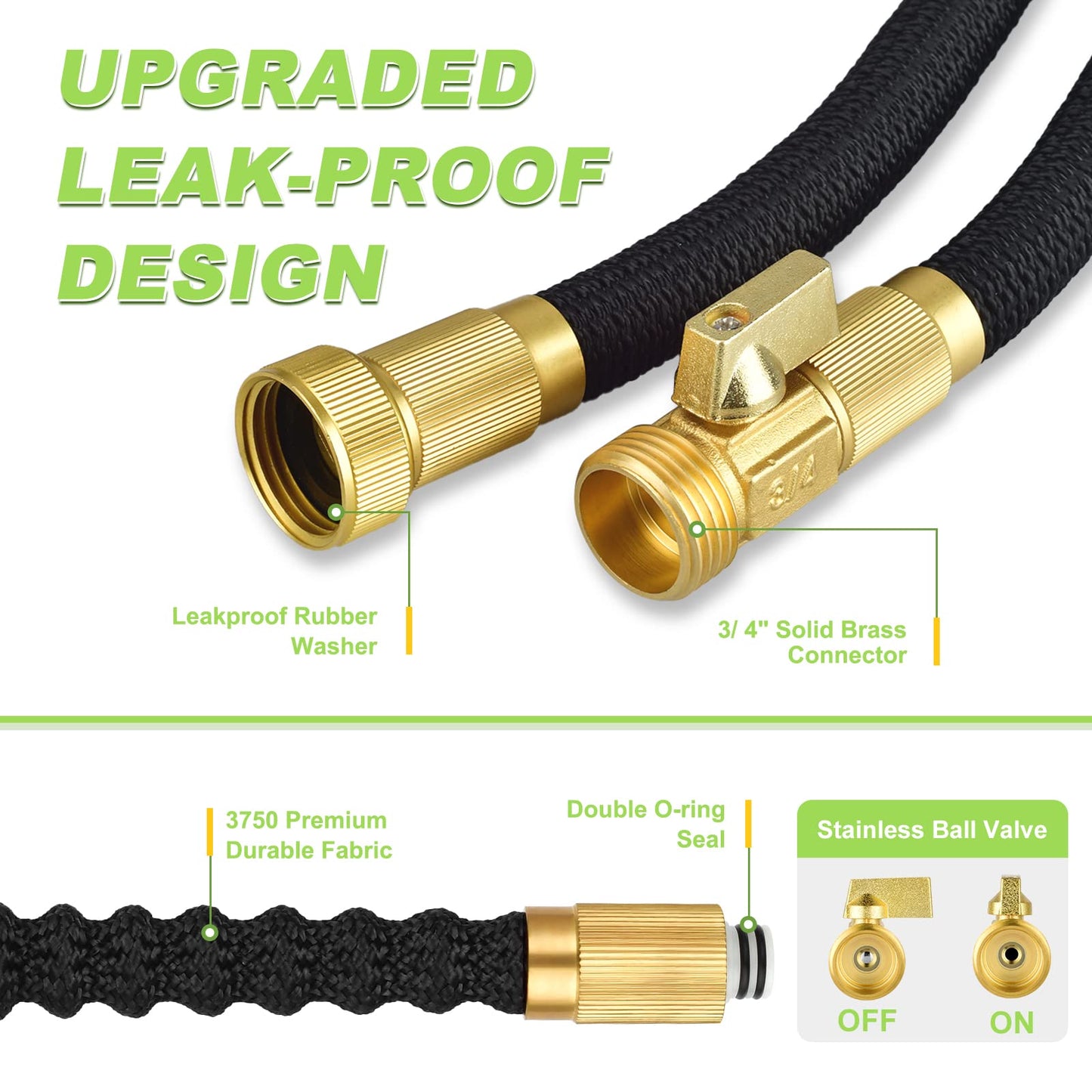 Garden Hose 100ft, Lightweight Kink Free Expandable Water Hose with 8 Function Spray Nozzle and Solid Brass Fittings, 3-Layer Latex Core Retractable Hose