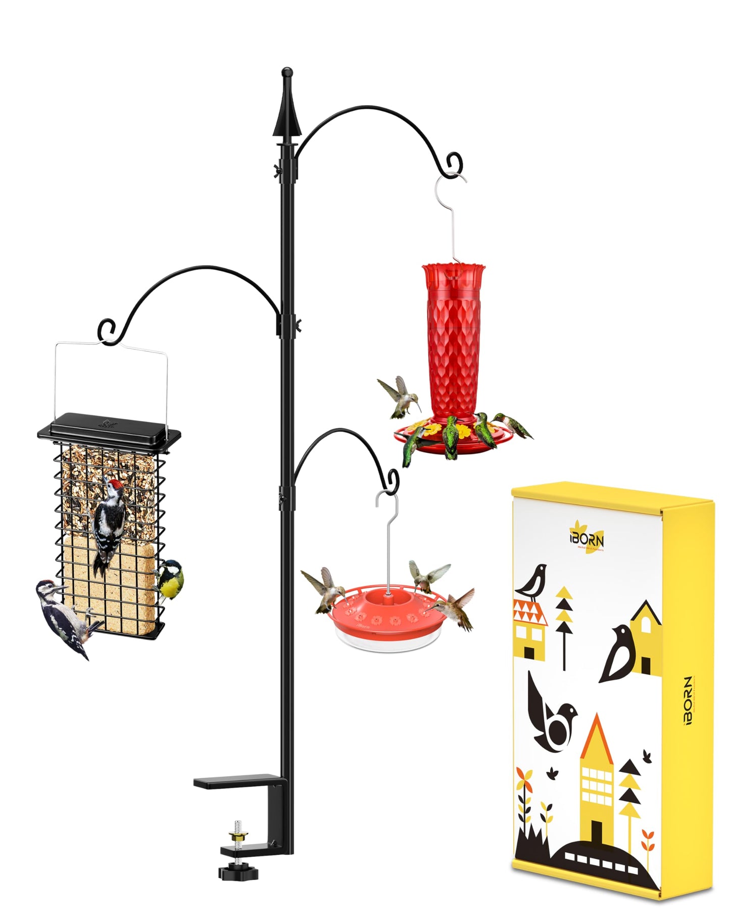 iBorn Bird Feeder Hook for Deck Railing Outside Hanging for Hummingbird Feeders for Deck Hanger,3 Hooks 360 Degree Swivel,Attracting Wild Birds Feeder Planter Hanger (Feeders are Not Included)