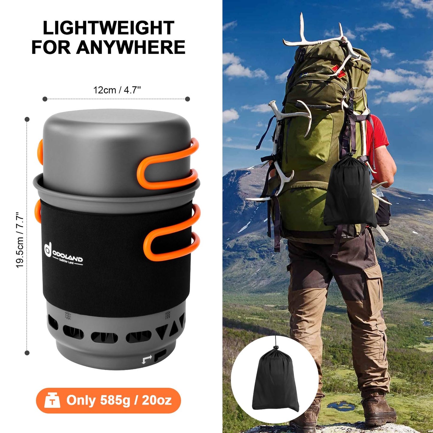 Odoland Backpacking and Camping Stove Cooking System, 7-In-1 Energy Saving Cooking Stove Set, Lightweight Camp Pot with Burner for Hiking Trekking Fishing and Backpacking