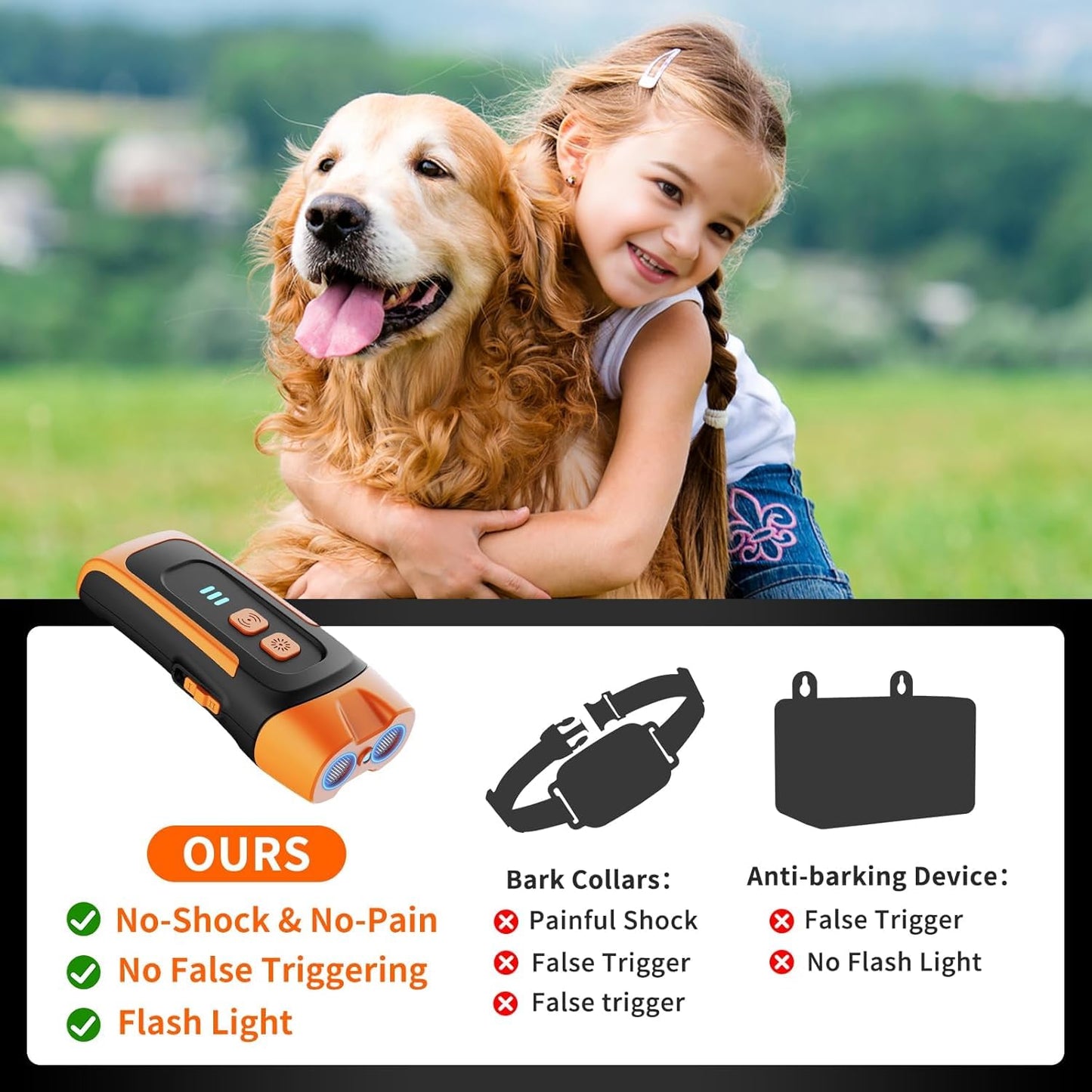 Dog Barking Deterrent Devices - 3 Modes Anti Barking Device for Dogs - 33FT Dog Bark Stopper Indoor Outdoor Rechargeable Stop Barking Automatic No More Dog Bark Control